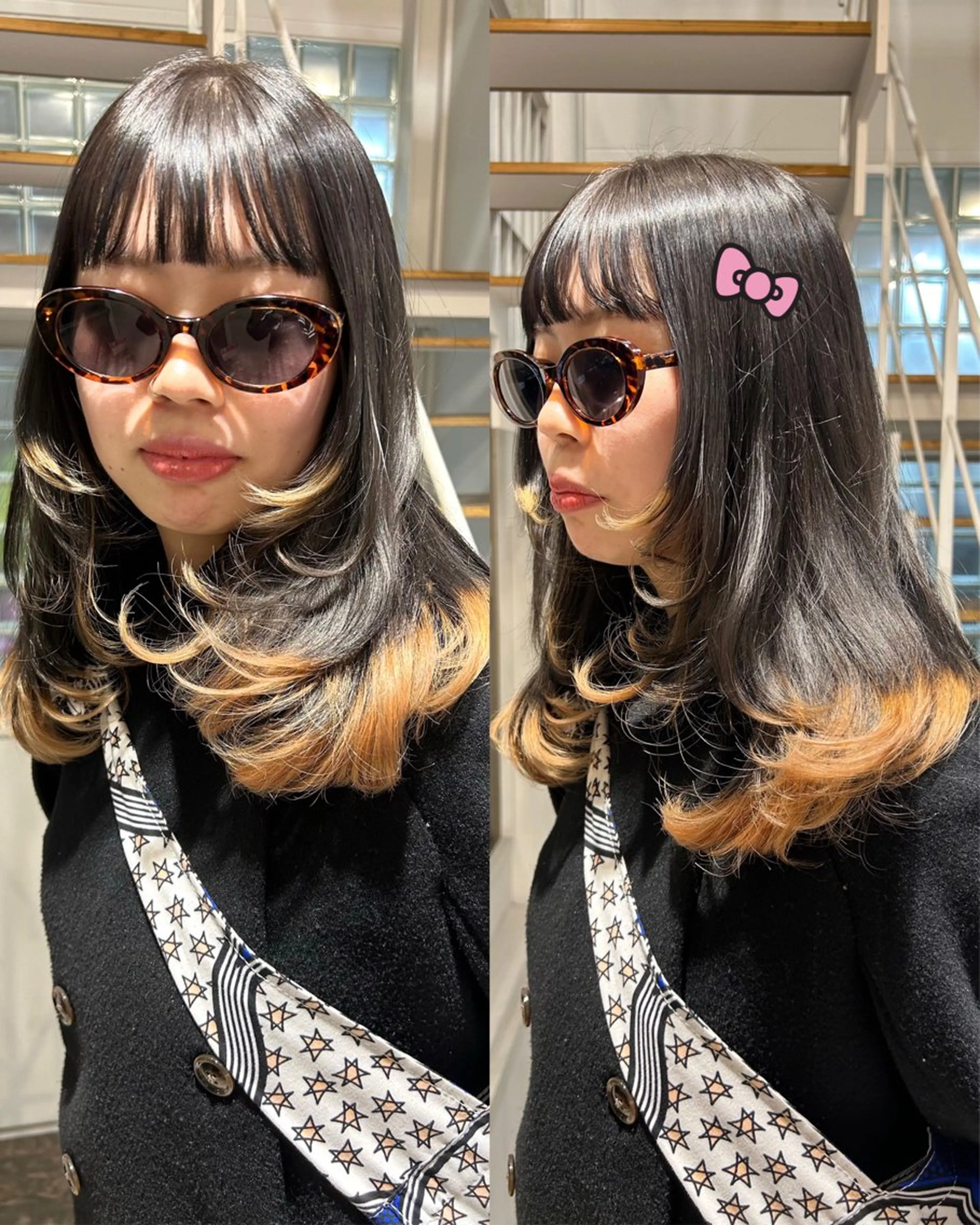 セミロング カラー 顔周りカット レイヤーカット moe🎀 透明感カラーのヘアスタイル