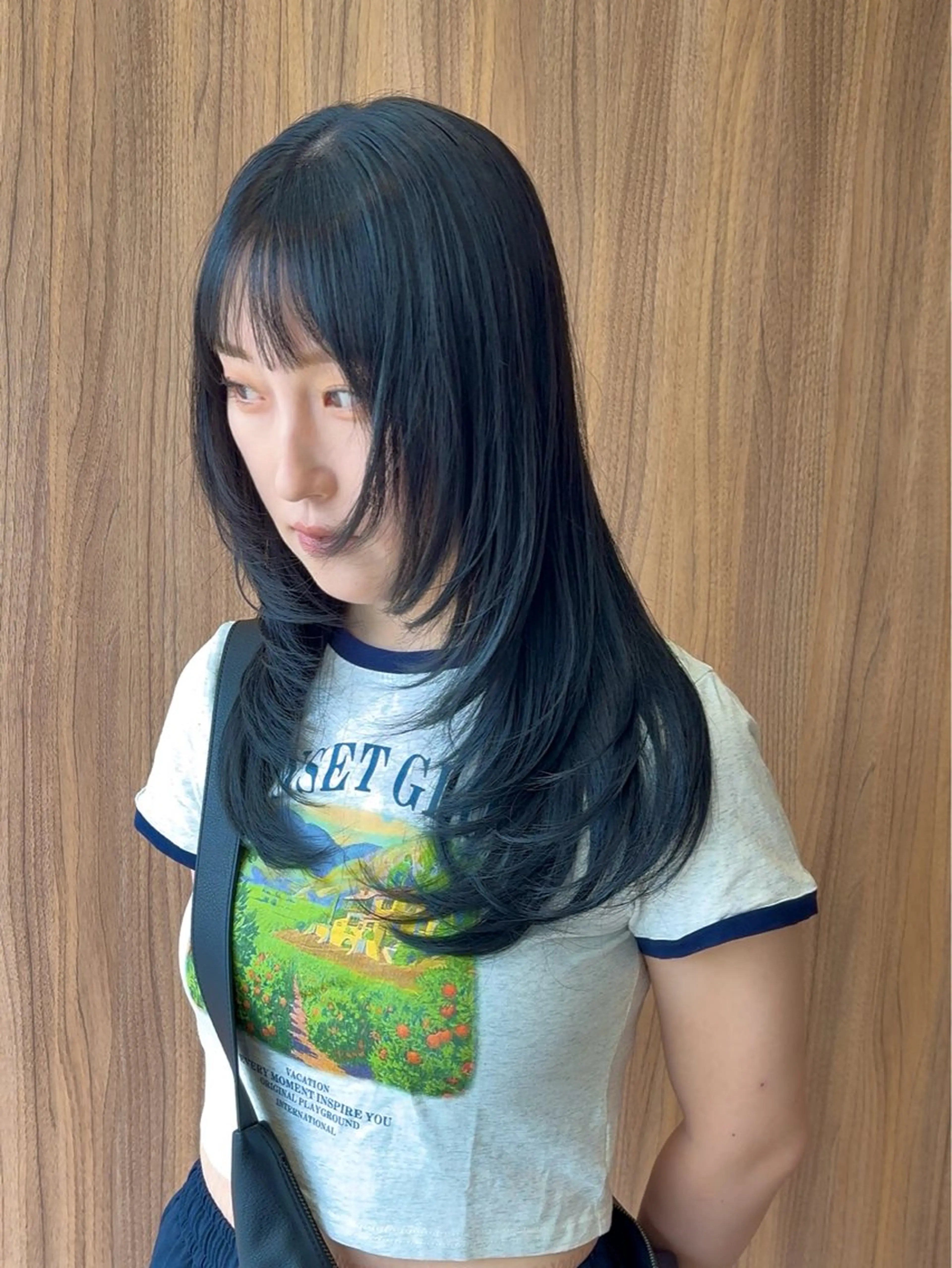 ロング カラー 黒髪 ブルーカラー ブルーブラック ハッシュカット 韓国風ヘア カット ヘアカラー トリートメント 【透明感カラー】/ 【レイヤー】保坂拓也のヘアスタイル