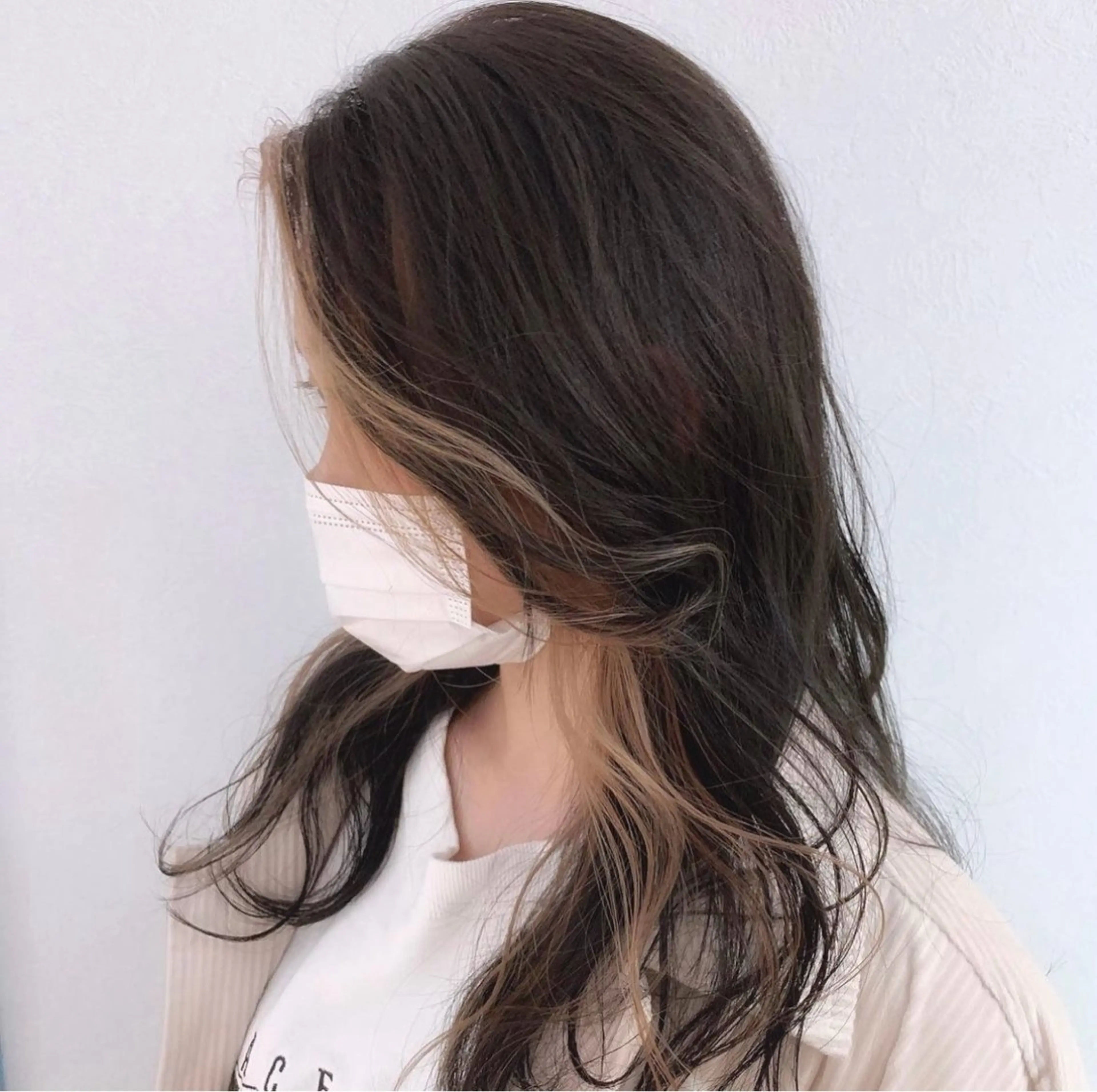 セミロング カラー ❤️ブリーチなし💚 ダブルカラー平野実花のヘアスタイル