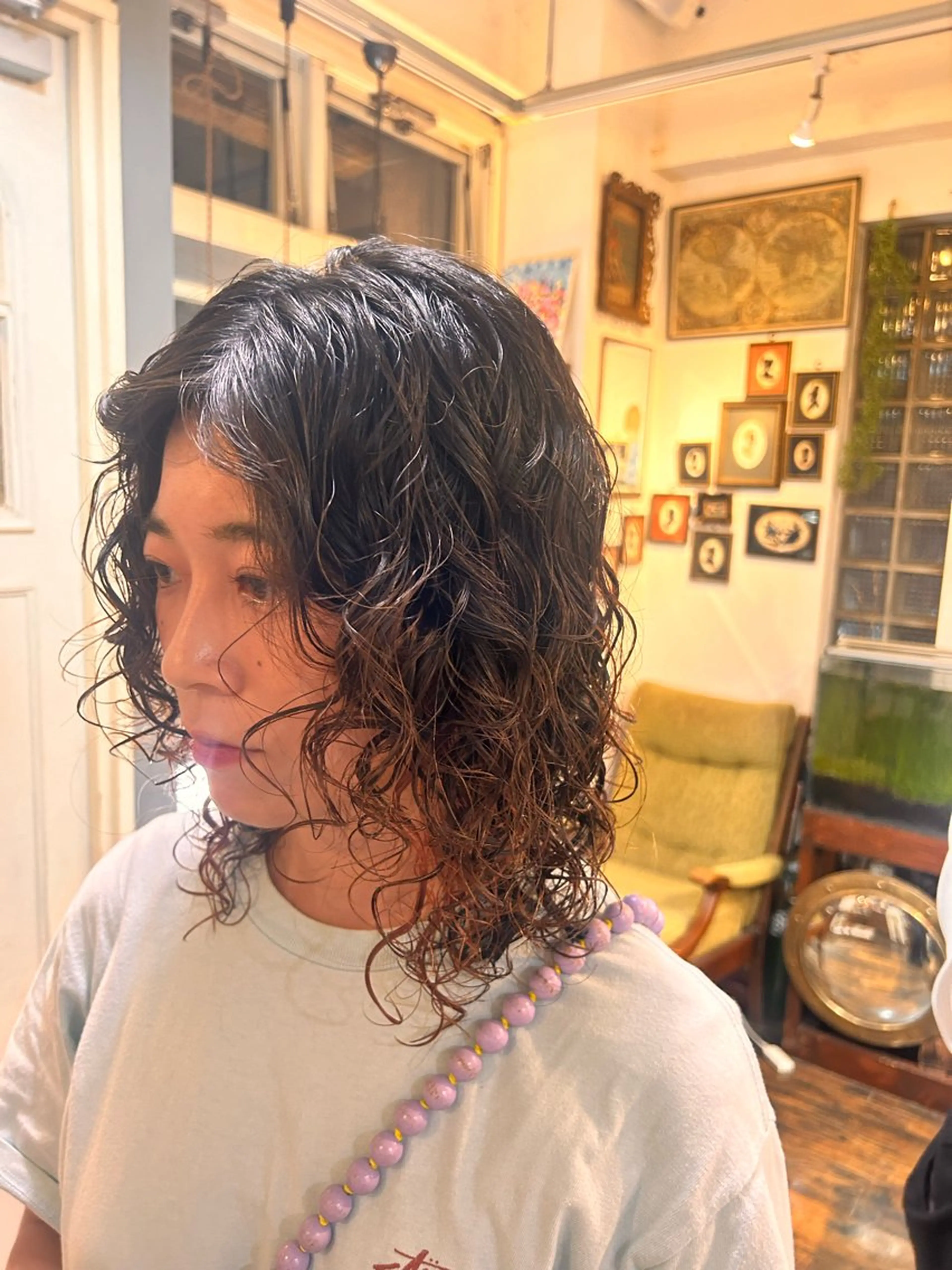 ミディアム パーマ カット パーマ トリートメント 清水千優/パーマ/透 明感カラー/メンズのヘアスタイル