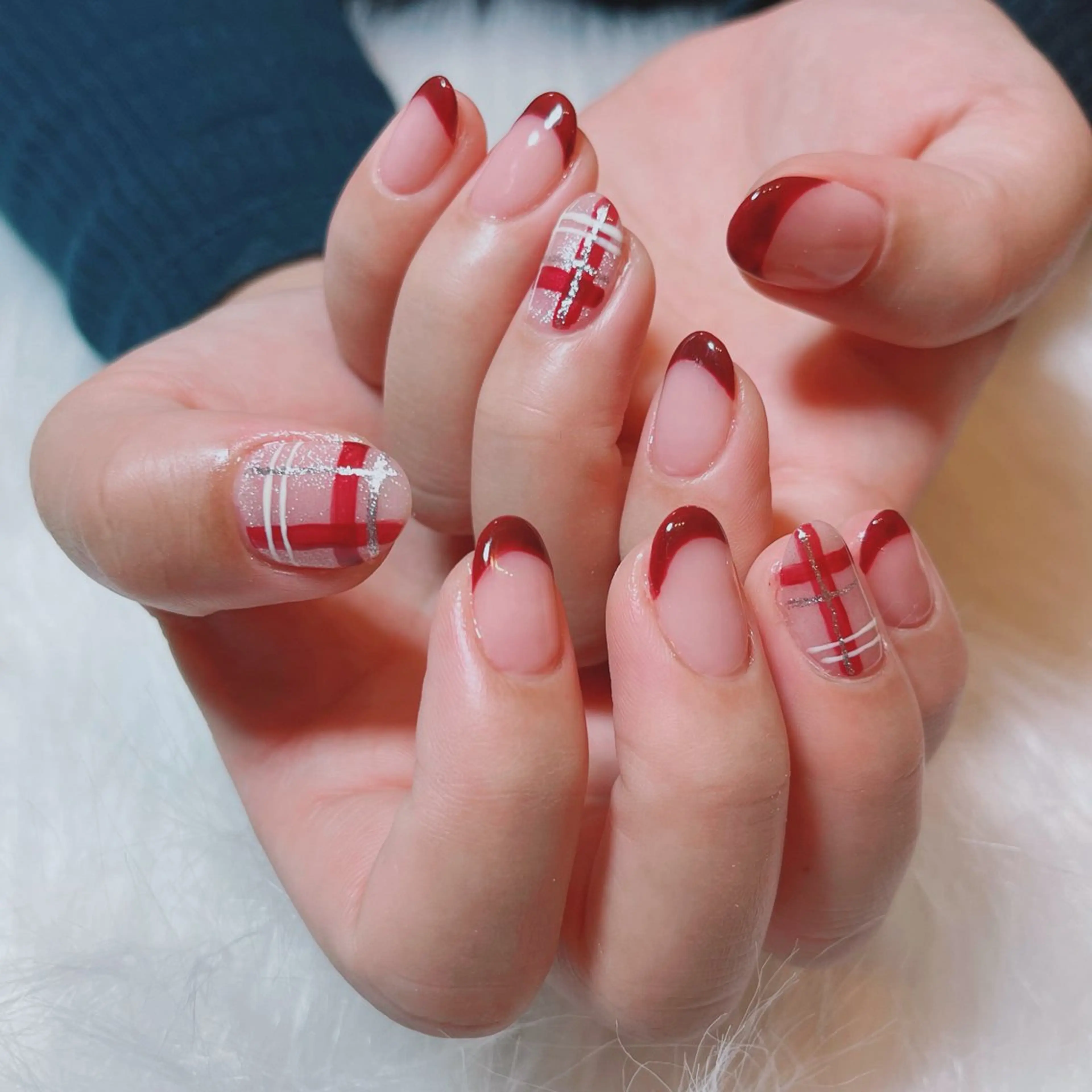 ネイル ボルドー フレンチネイル マグネットネイル リボン ruirui.naildesign所属・RUI ☆のネイルデザイン