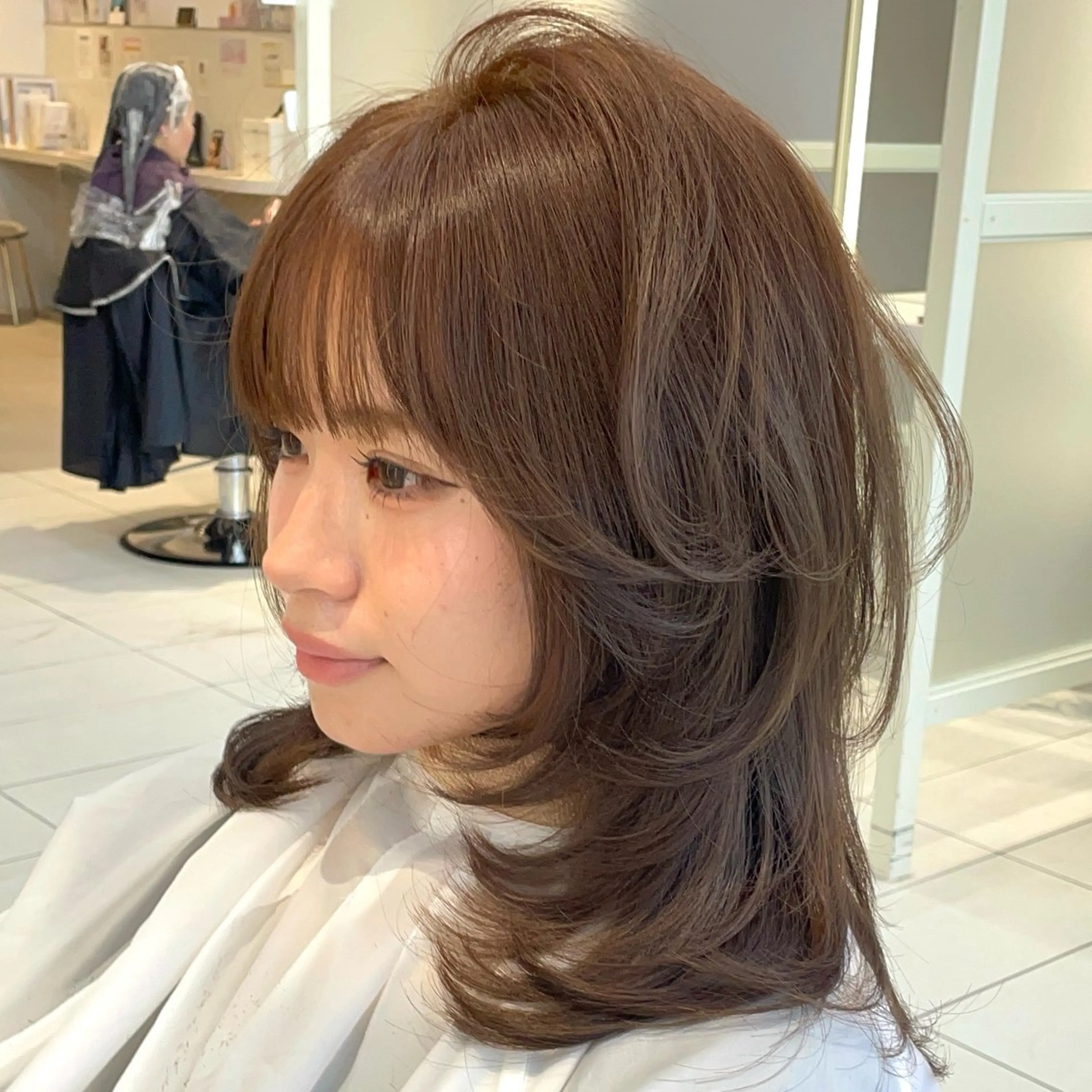 ロング カラー 黒髪 透明感カラー 顔周りカット ハッシュカット 韓国風ヘア カット トリートメント momo もものヘアスタイル