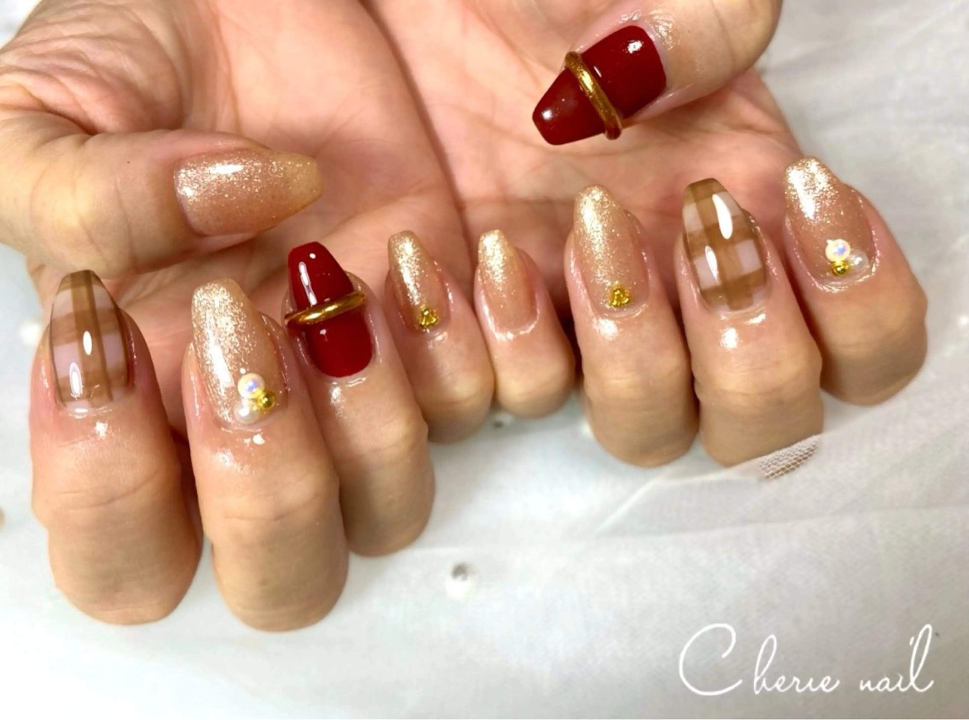 ネイル ジェルネイル ラメ(グリッター) ミラーネイル Cherienail yunaのネイルデザイン