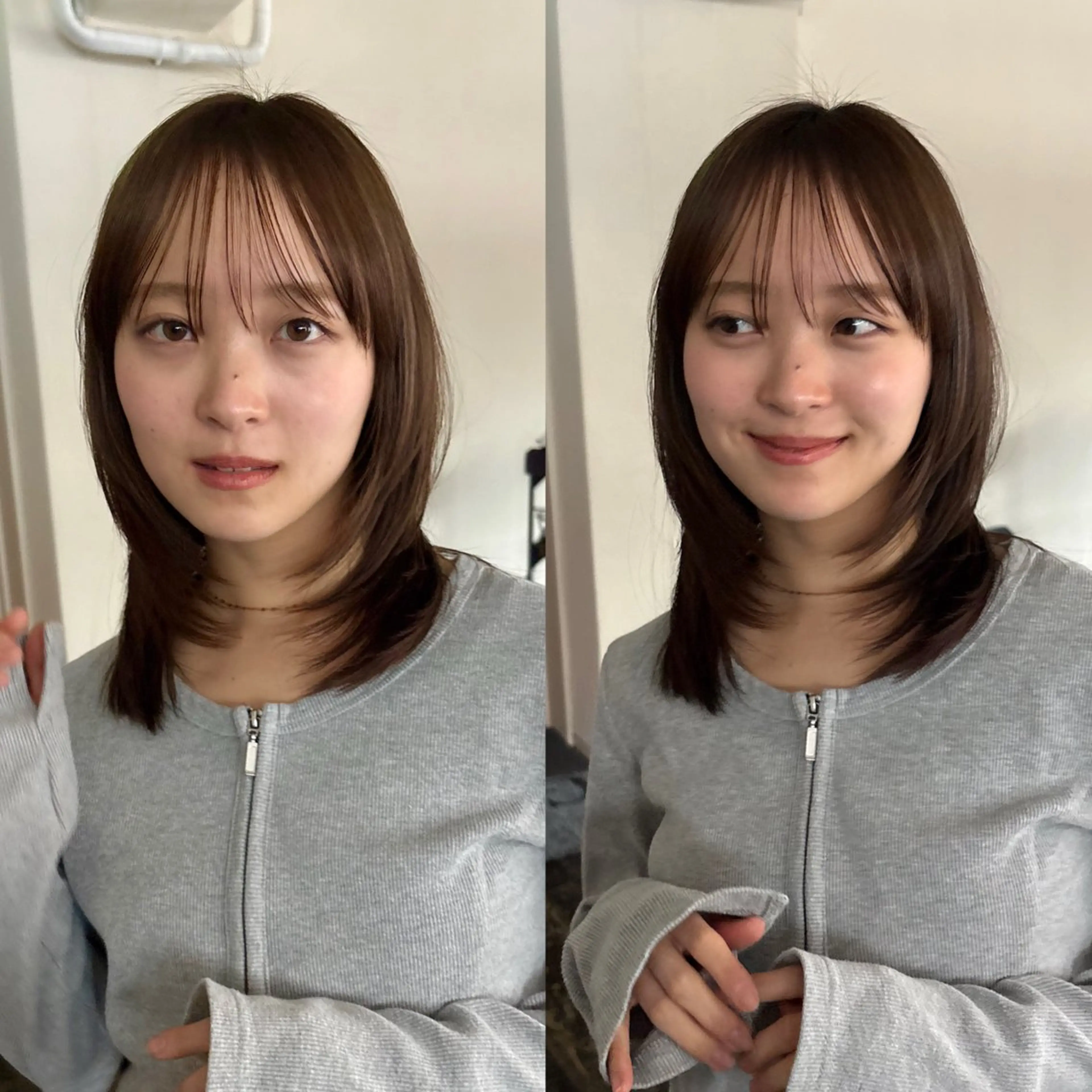 ミディアム カット ヘアカラー トリートメント 透明感カラー/顔周り カット/ののか💞のヘアスタイル