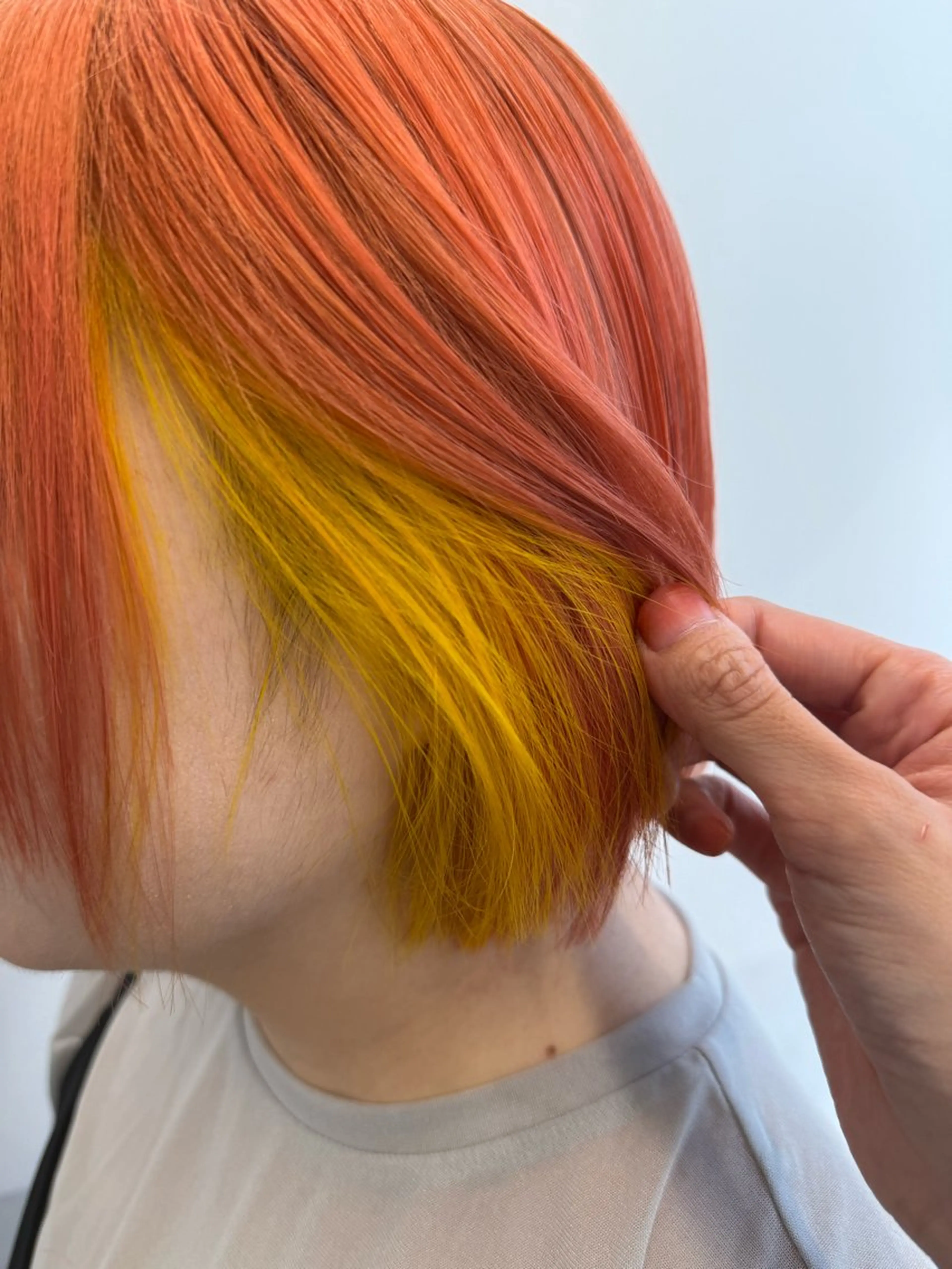 ミディアム カラー オレンジ ボブ インナーカラー 推し ブリーチ  髪質改善のヘアスタイル