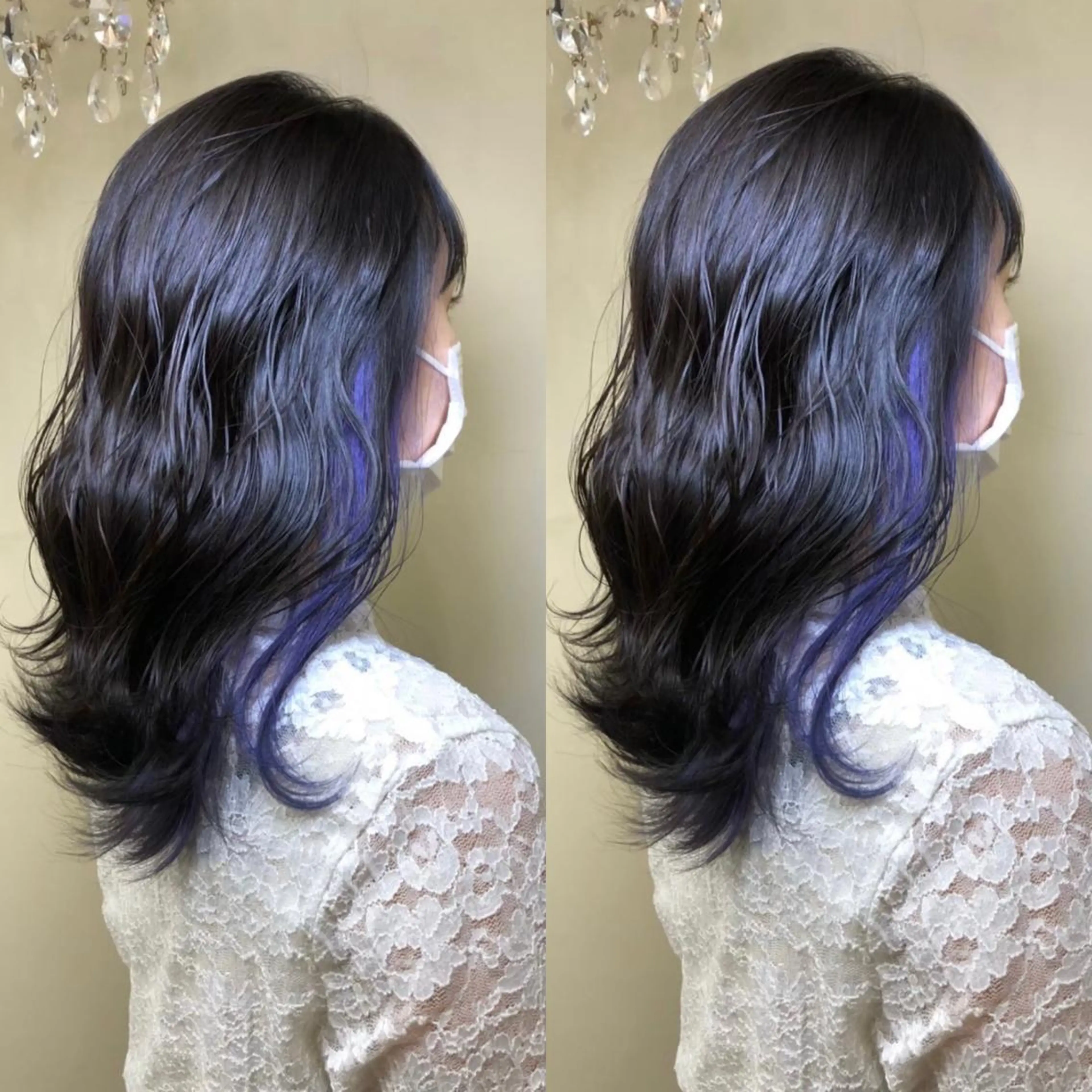 セミロング カラー ブリーチ ブルーカラー ブルーバイオレット イヤリングカラー インナーカラー hair studio  jyym's所属・ボーイッシュ美容師 刈り上げ/ショートのヘアスタイル