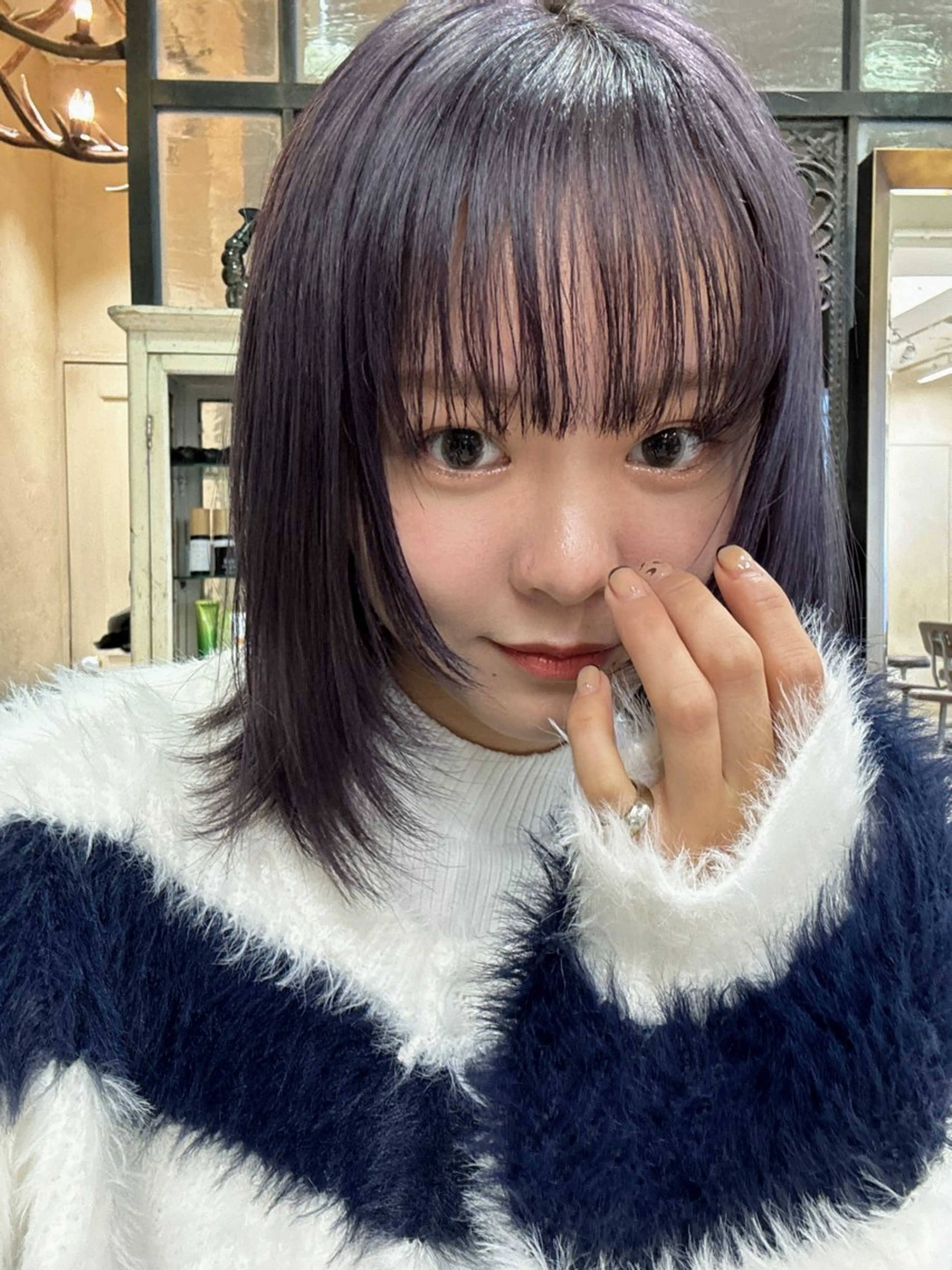 ミディアム カラー ラベンダーカラー 結莉/ボブ/ 縮毛矯正のヘアスタイル