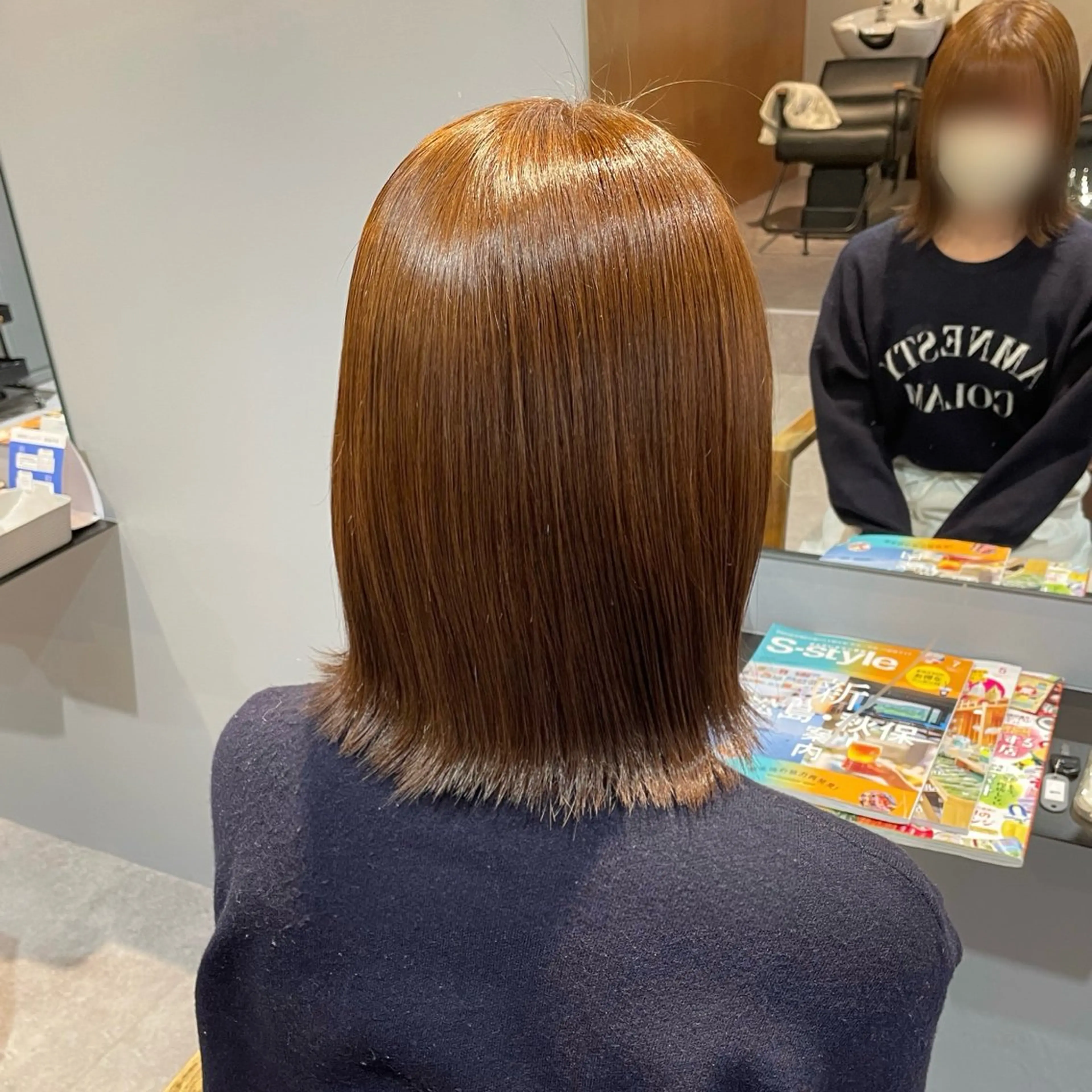 ミディアム 縮毛矯正 ヘアカラー Mimi🎀ブリーチ なし透明感 Ｗカラーのヘアスタイル
