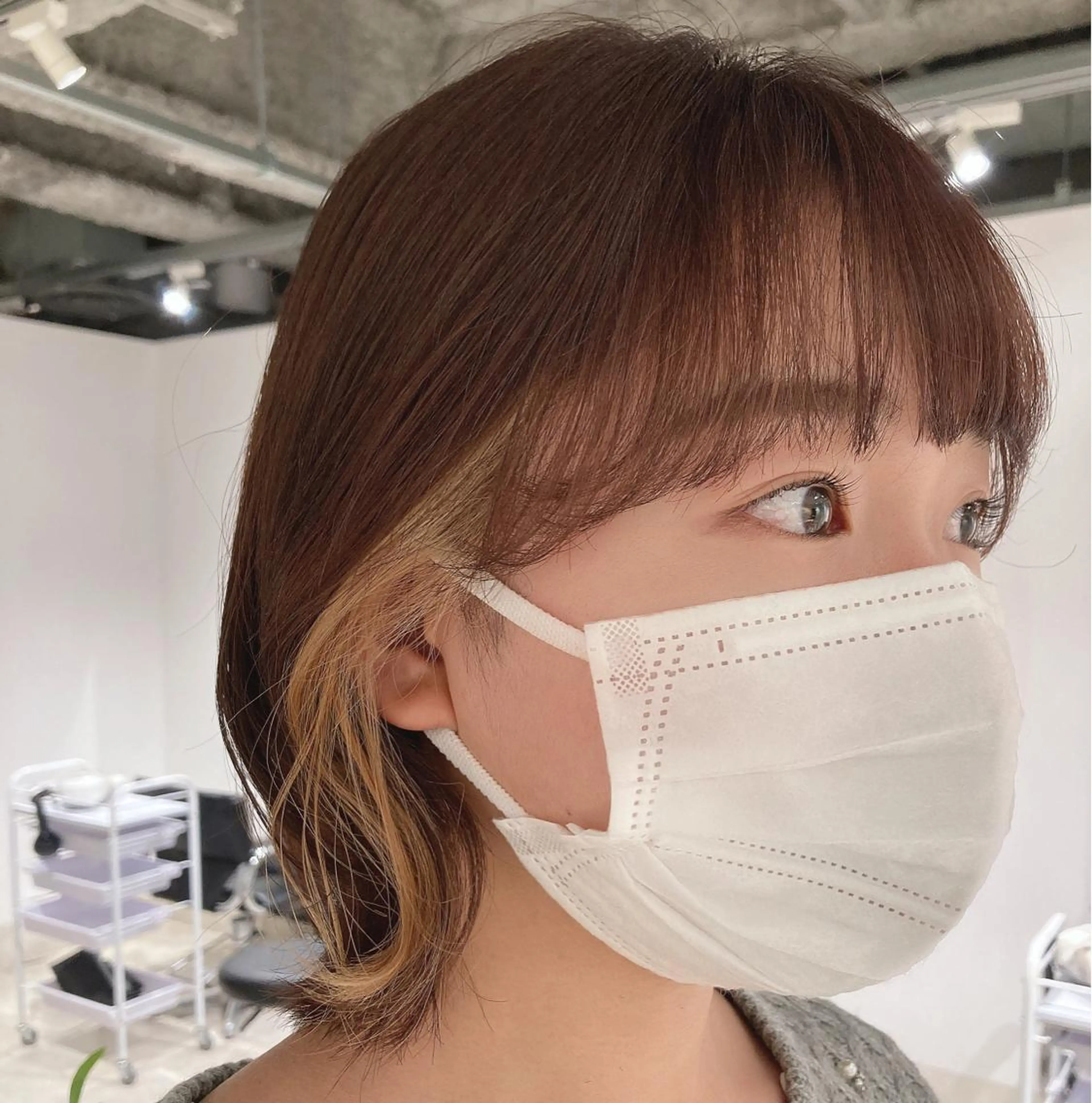 ミディアム カラー ベージュカラー カット ヘアカラー スキバサミを使わない カット🌼唯🌼のヘアスタイル