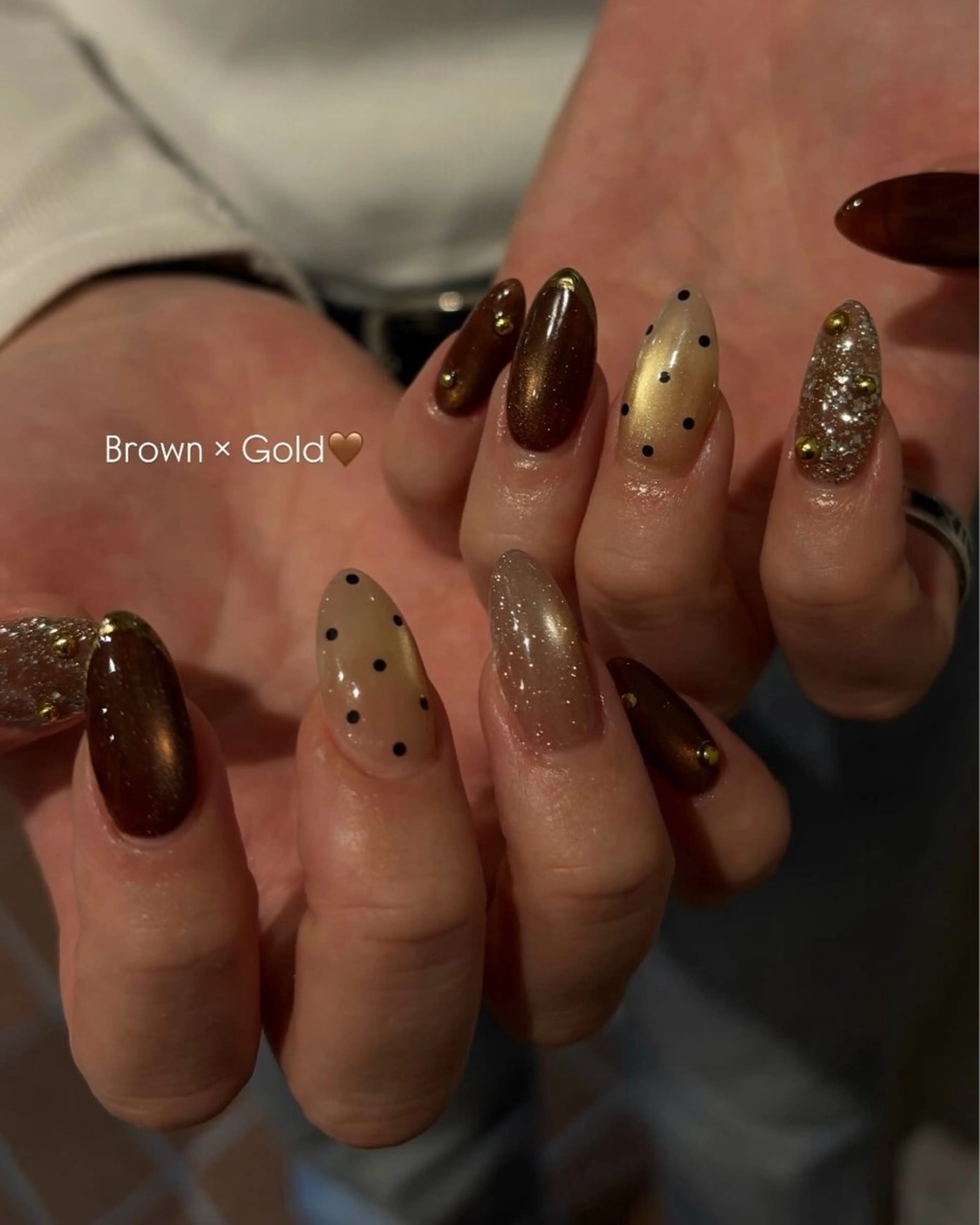 ネイル ブラウン ゴールド Ballie/ Mizukiのネイルデザイン