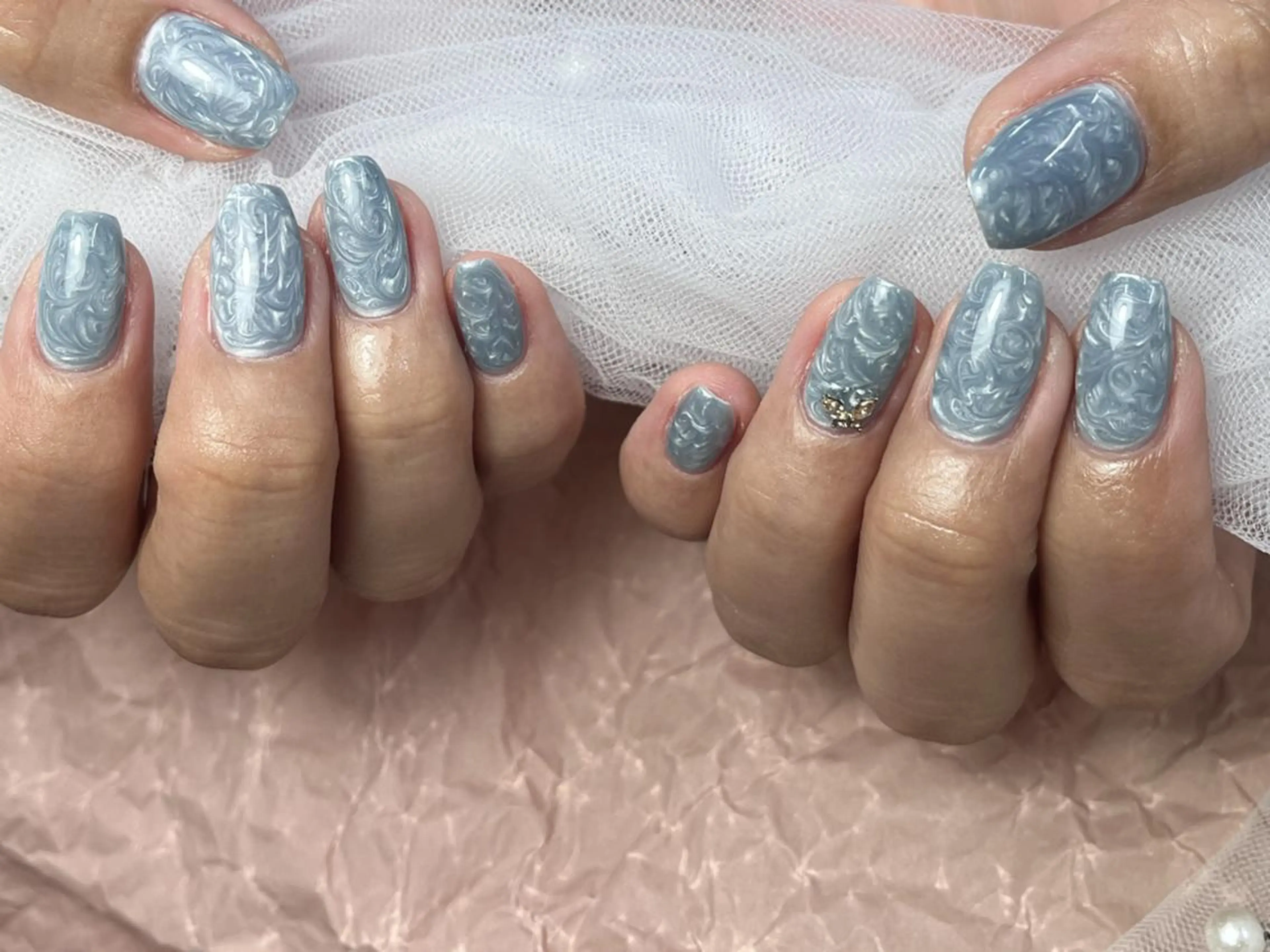 ネイル アートネイル ブルー 大理石ネイル(マーブル) シンプルネイル ストーンネイル ハンドネイル ハンドケア ToliyDeliy ネイルサロンのネイルデザイン