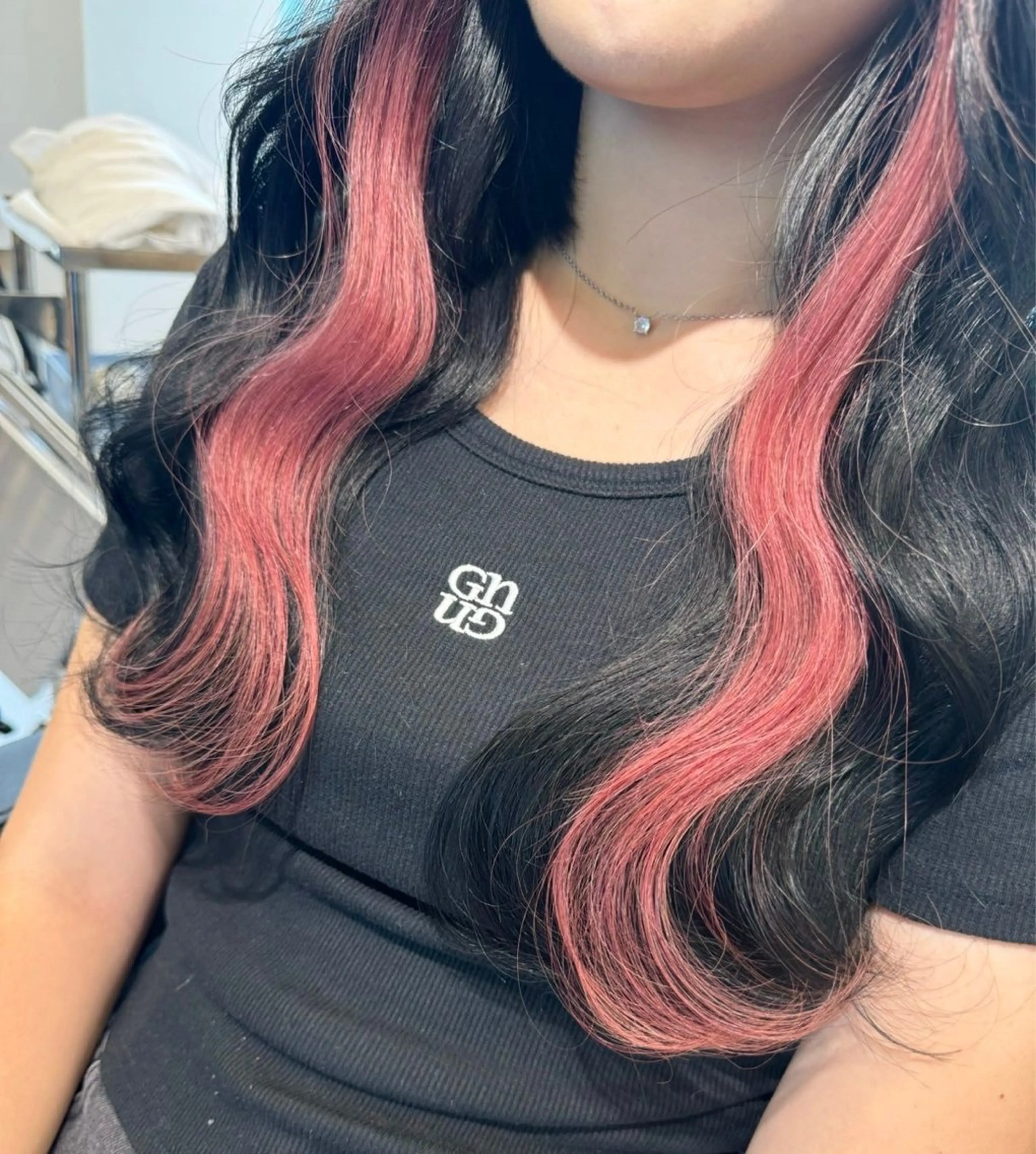 セミロング カラー プルエクステ ハイライトカラー インナーカラー エクステ ハイライト プルエクステ◆ Fi-Ne吉祥寺のヘアスタイル