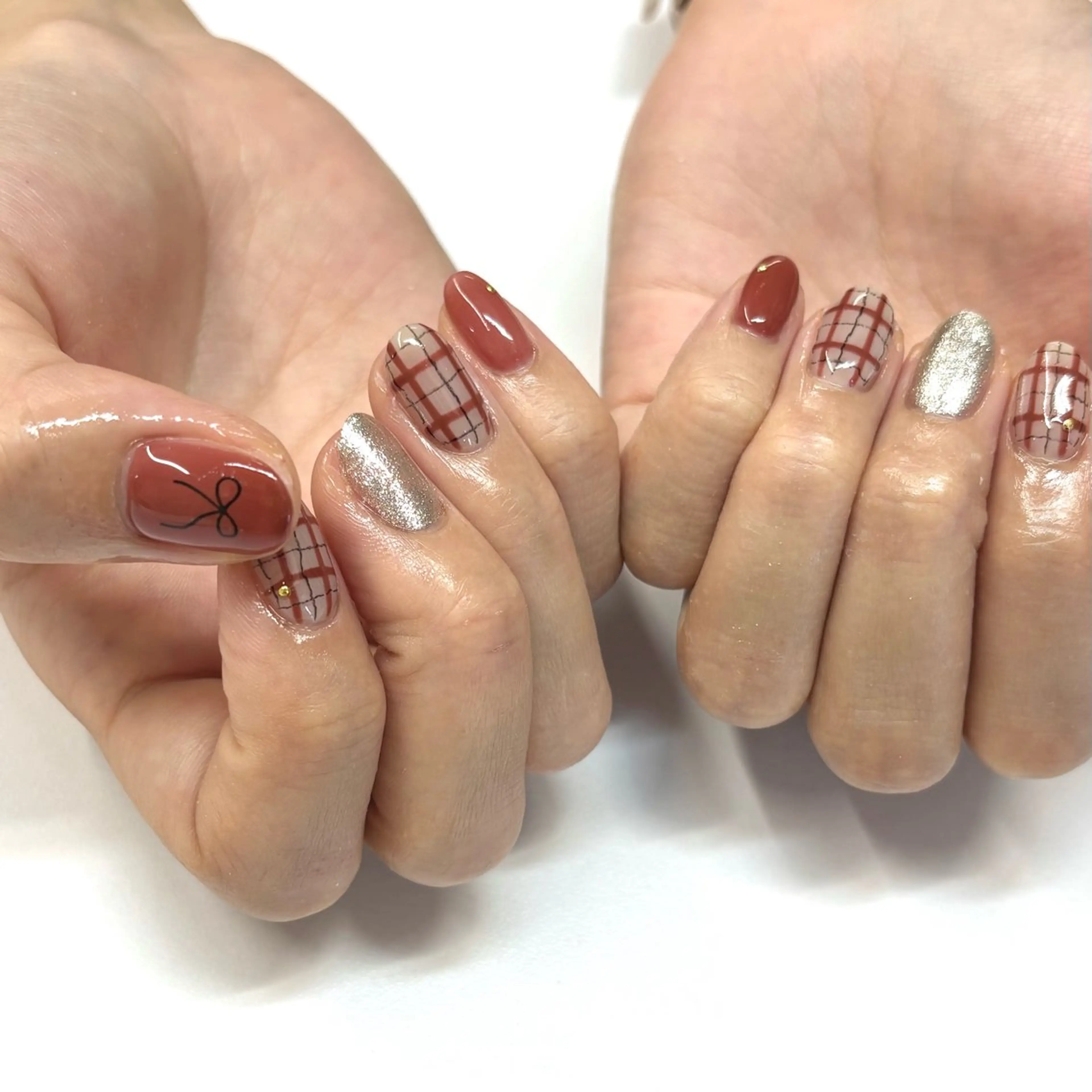 ネイル ブラウン ピンク ハンドネイル mitani mahoのネイルデザイン
