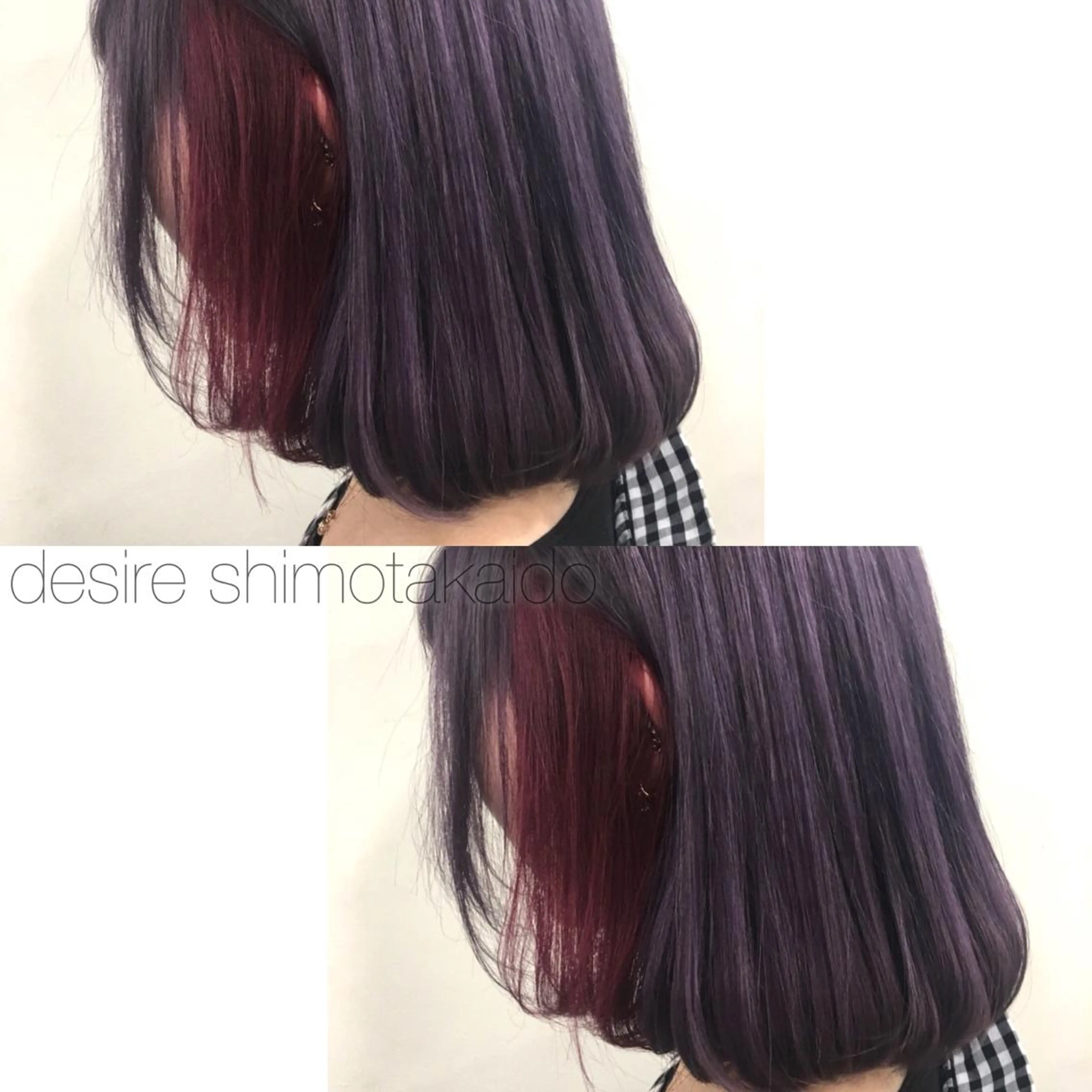 ミディアム カラー ブリーチ インナーカラー ラベンダーカラー レッドカラー 薄田 珠美のヘアスタイル