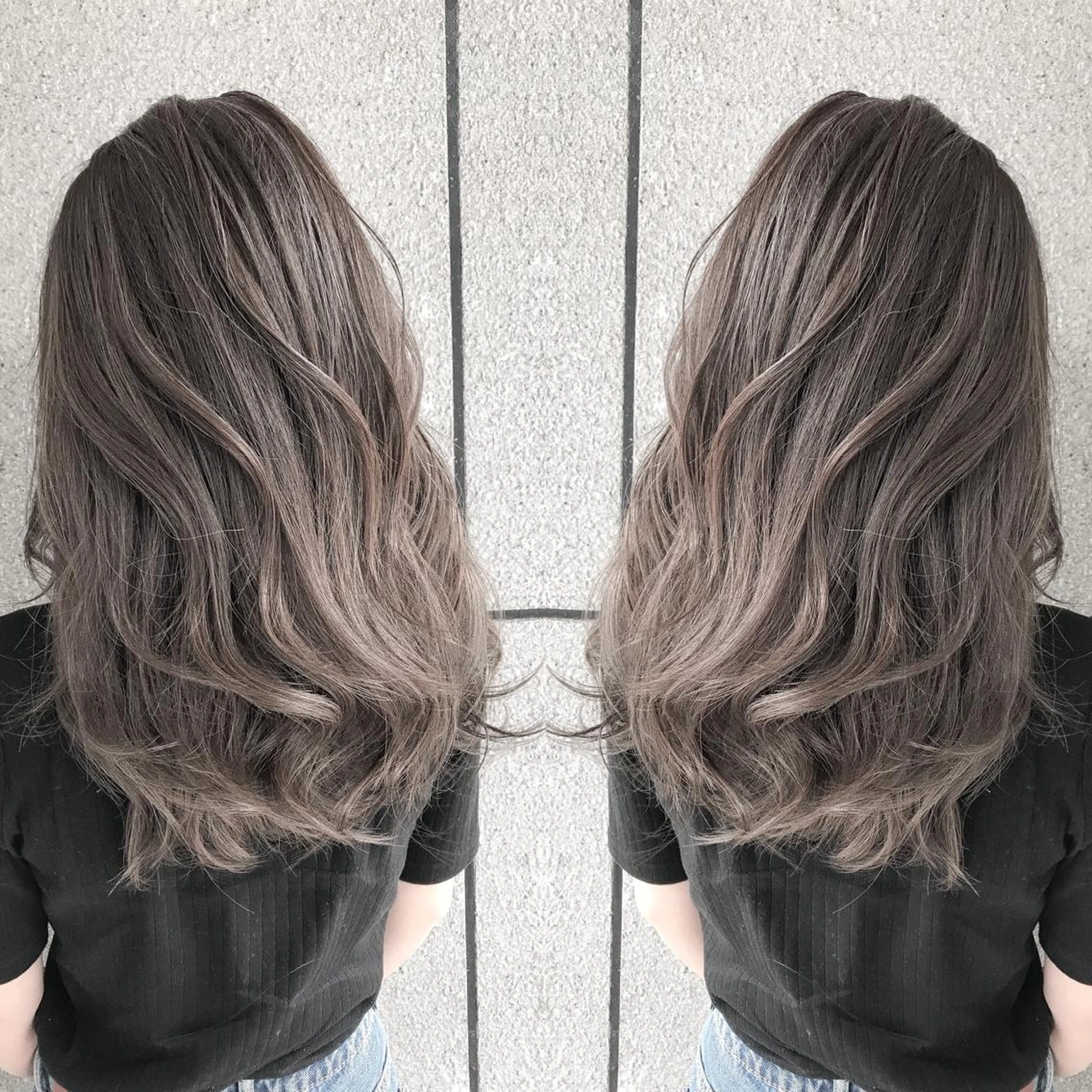 ミディアム カラー アッシュ ハイライトカラー パープルカラー パープルアッシュ ハイライト ヘアカラー BOX mico.のヘアスタイル