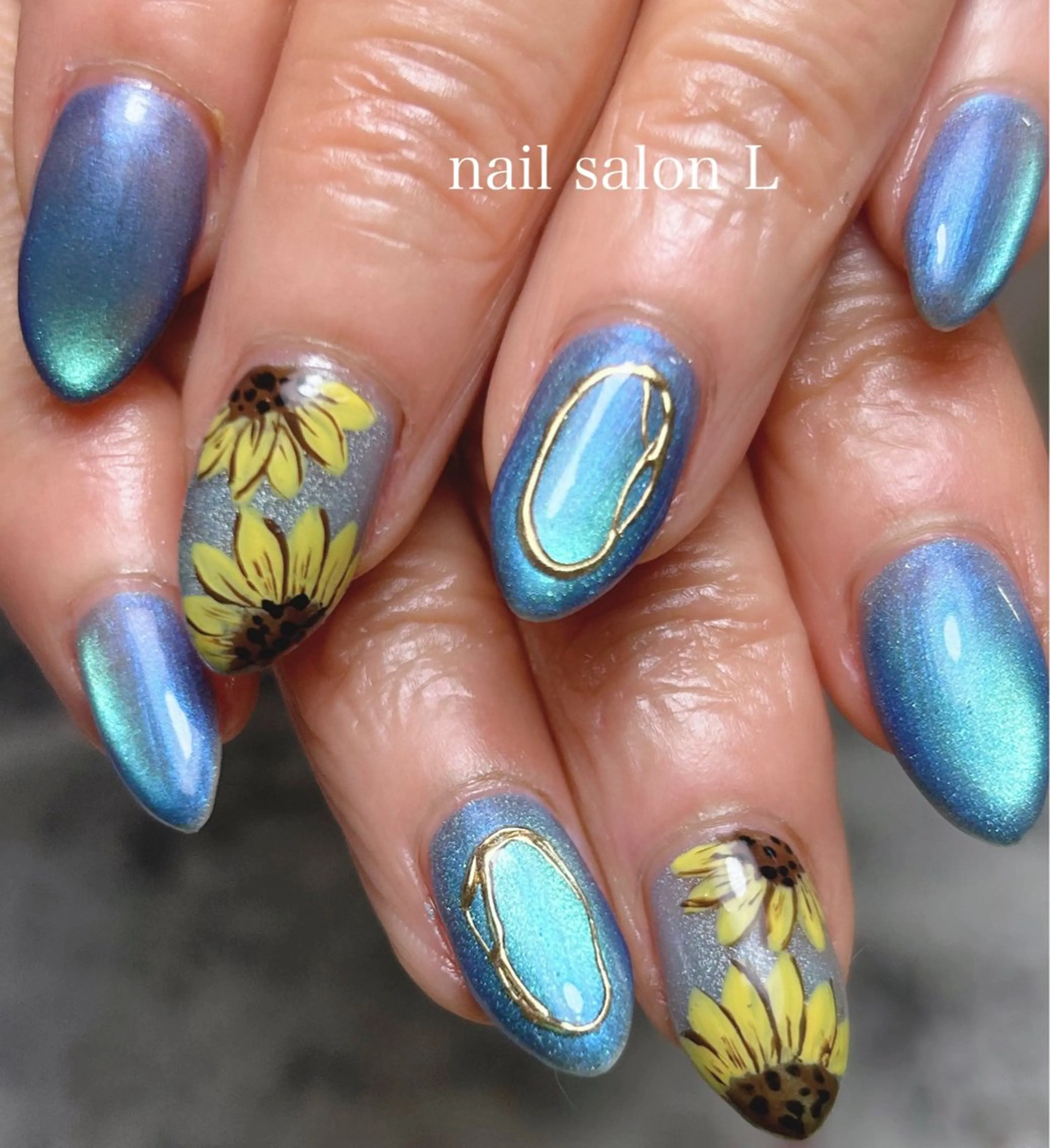 ネイル ブルー ハンドネイル 吉川市 ネイルサロンLのネイルデザイン