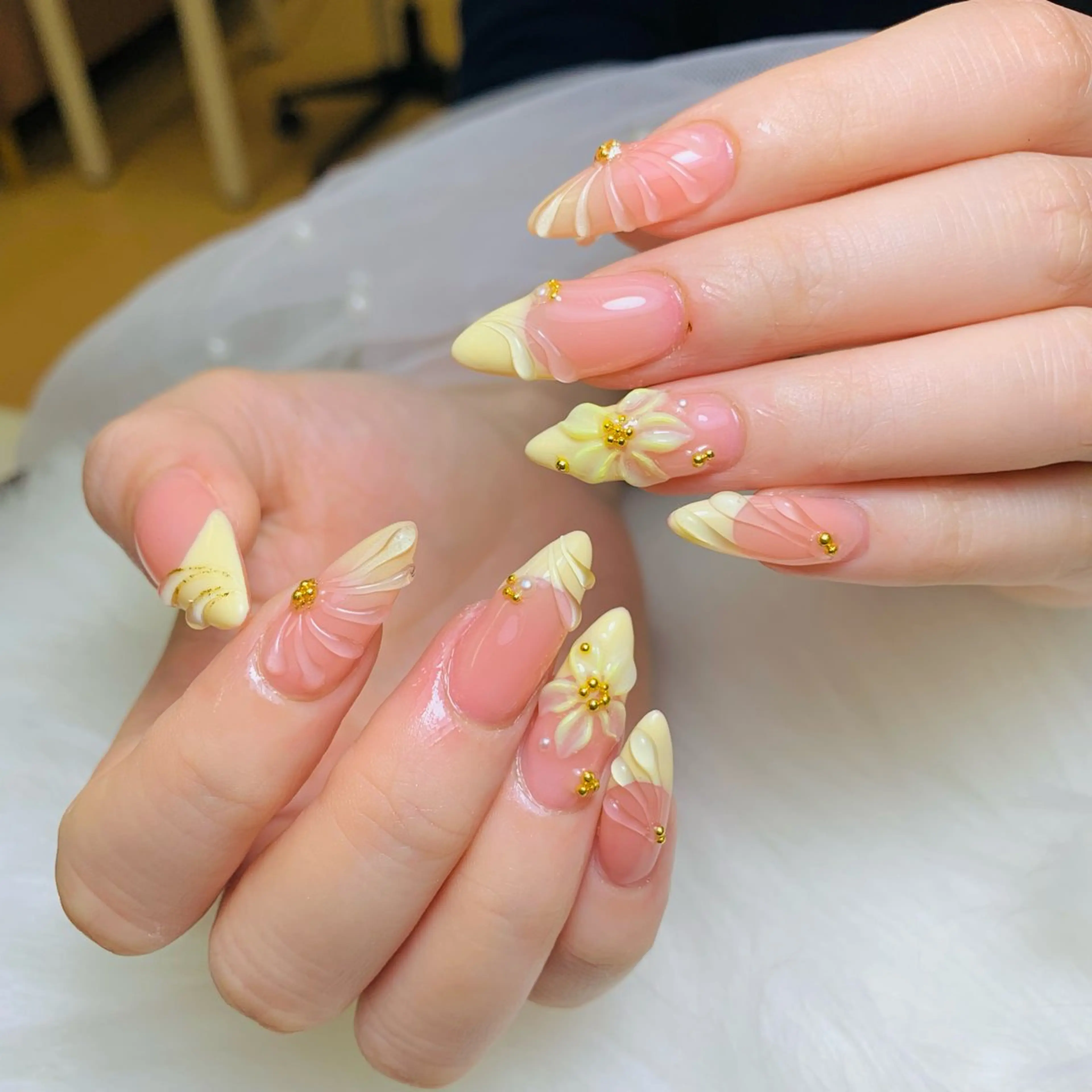 ネイル チークネイル 長さ出し フラッシュネイル フレンチネイル グラデーション ハンドネイル AN NAIL SALONのネイルデザイン