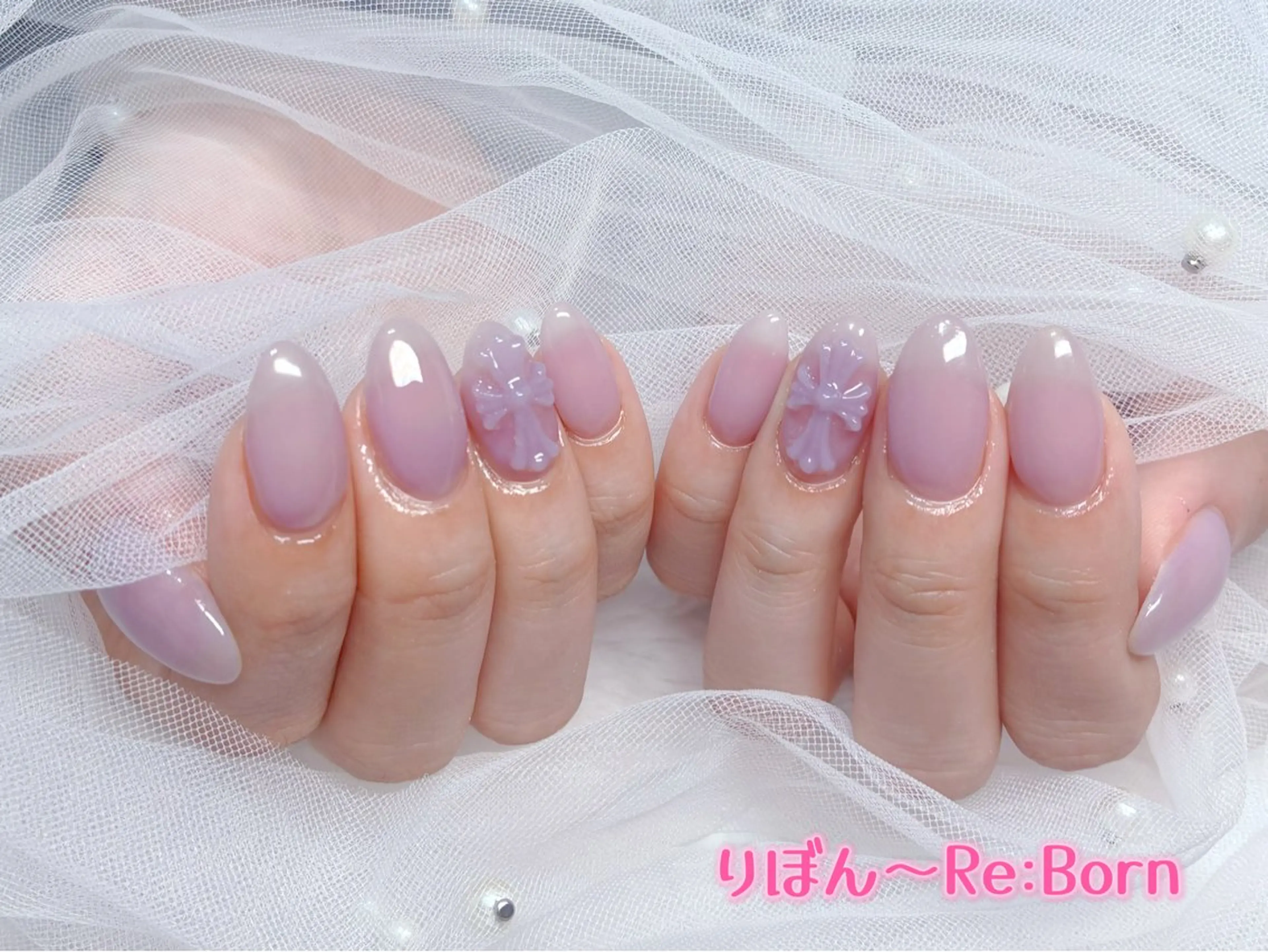 ミディアム ハンドネイル りぼん Re:Bonrのネイルデザイン