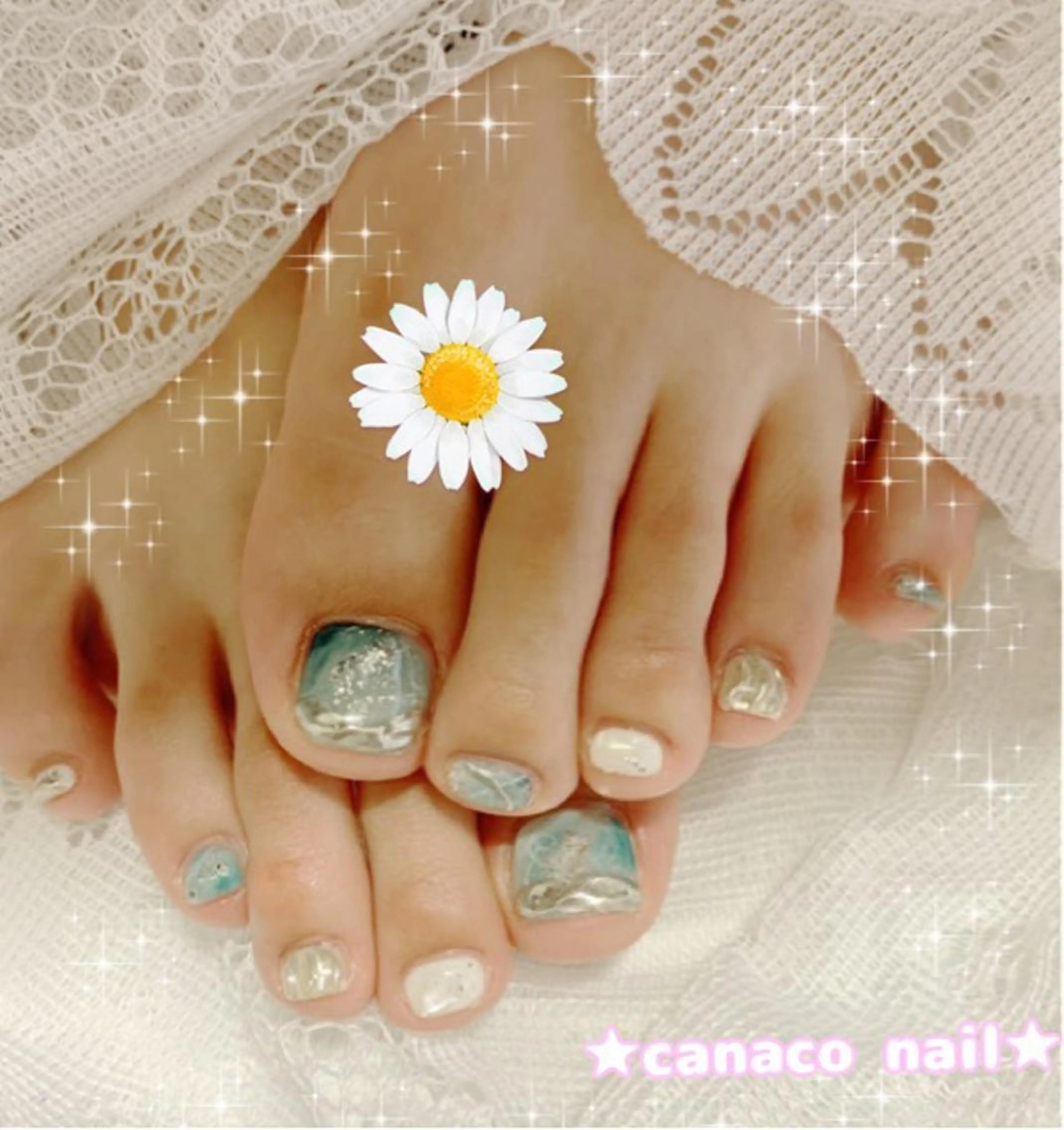 ネイル アートネイル ブルー フットネイル ジェルネイル グリーン Felice所属・ベテランネイル cnc nailのネイルデザイン