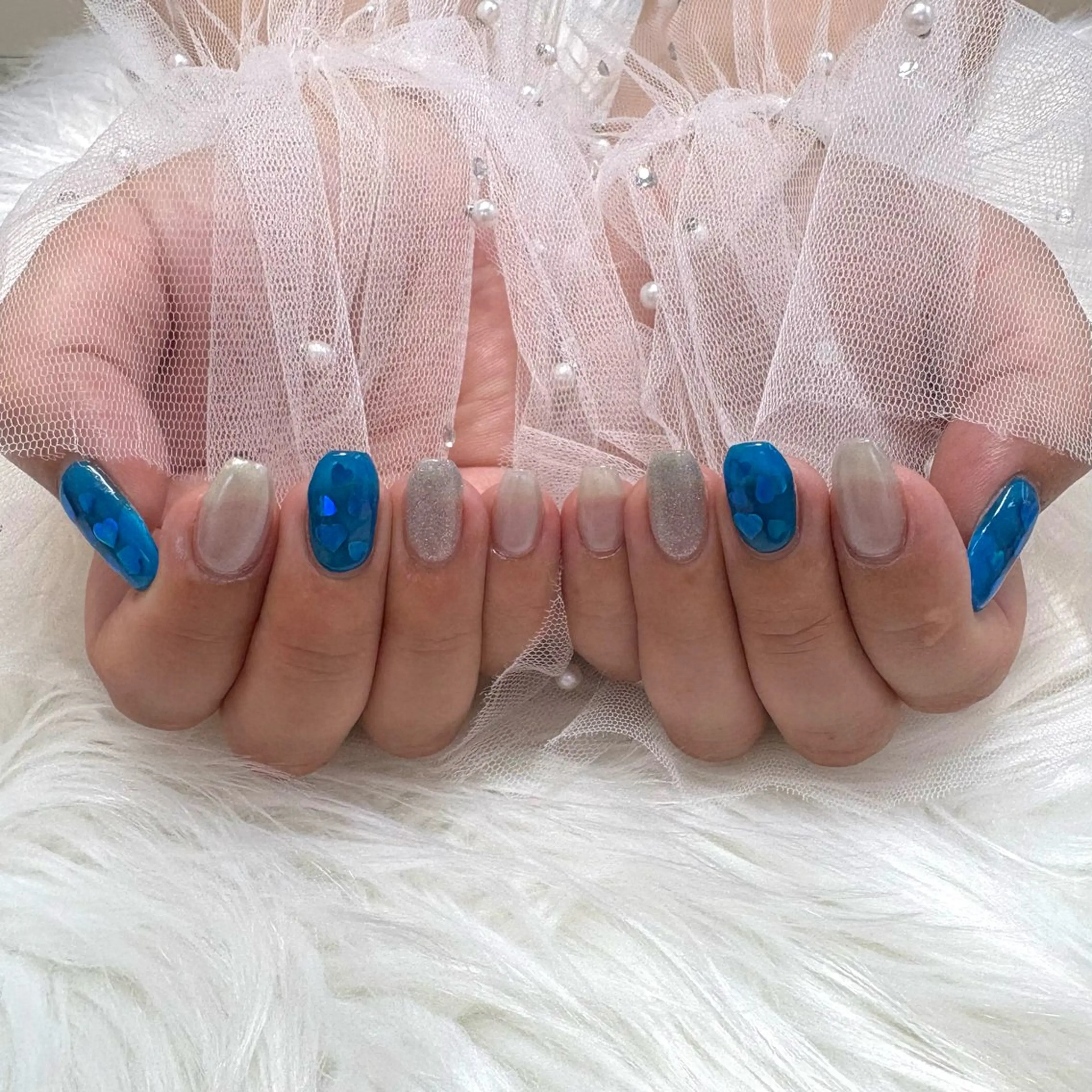ネイル オーロラネイル ハート マグネットネイル ハンドネイル SHINE nail salonのネイルデザイン