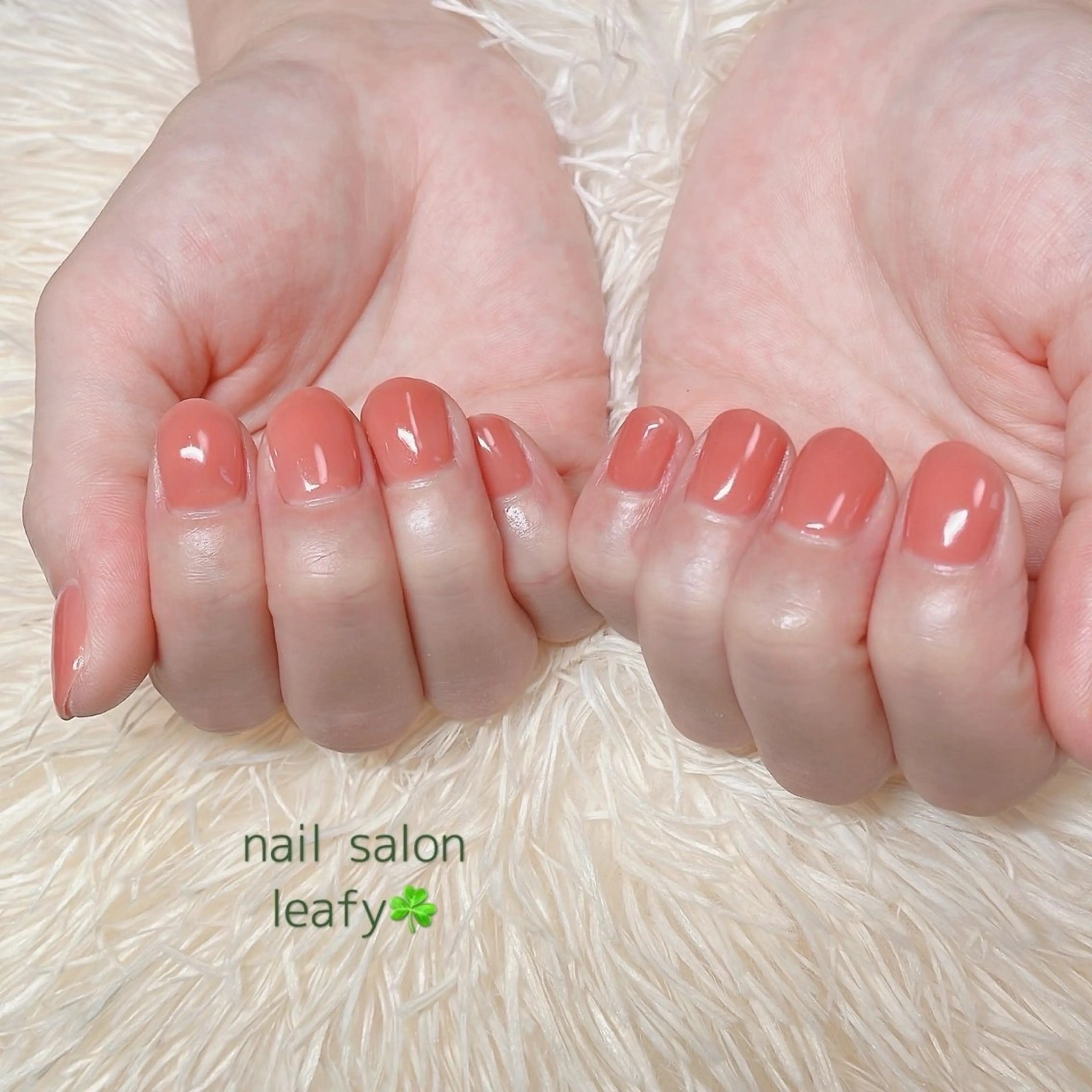 ネイル ワンカラーネイル オレンジ ショートネイル ネイルサロン leafyのネイルデザイン