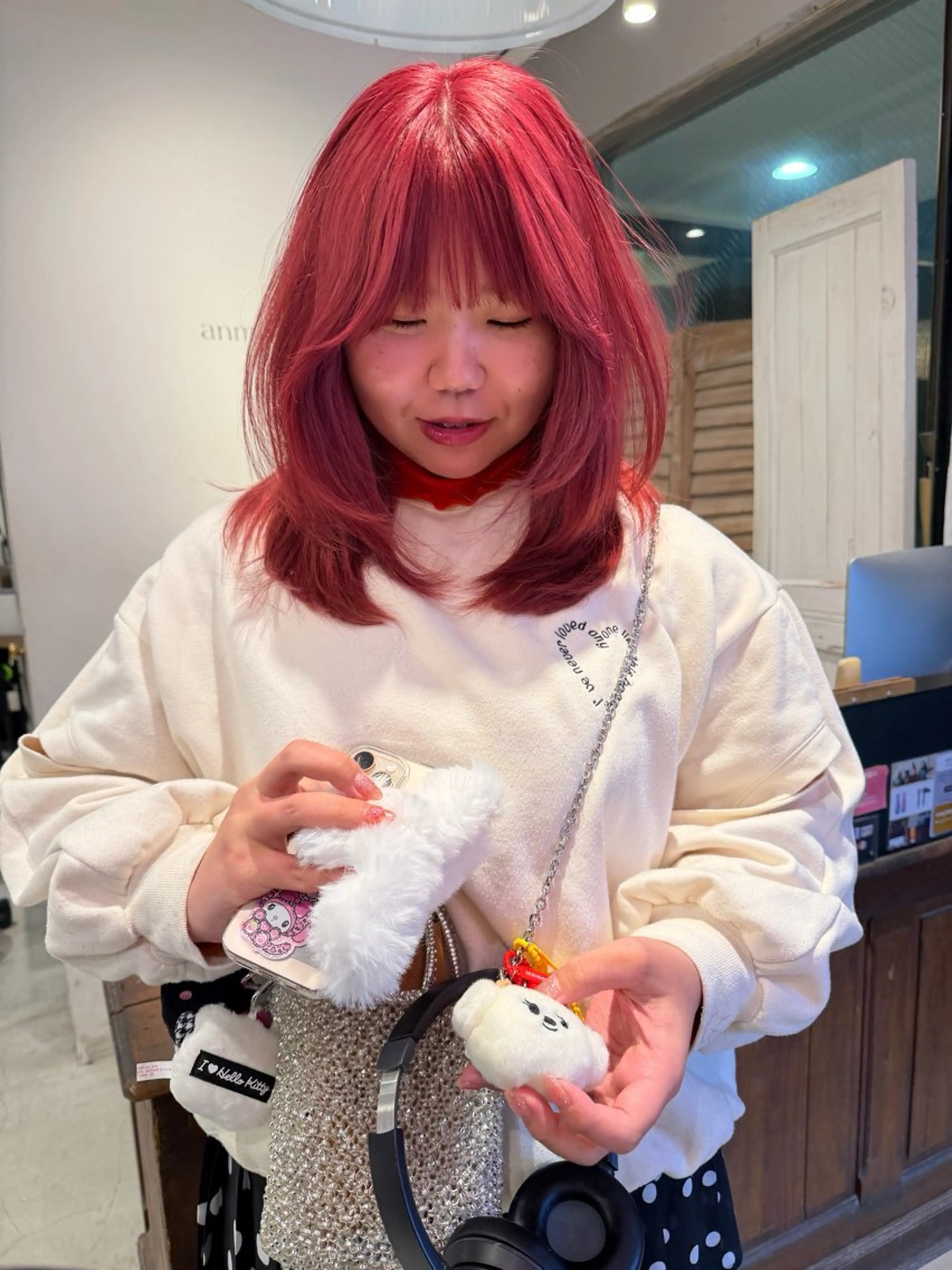 セミロング カラー ヘアアレンジ ピンクカラー レイヤーカット 🎀韓国レイヤー 🎀白石菜々のヘアスタイル