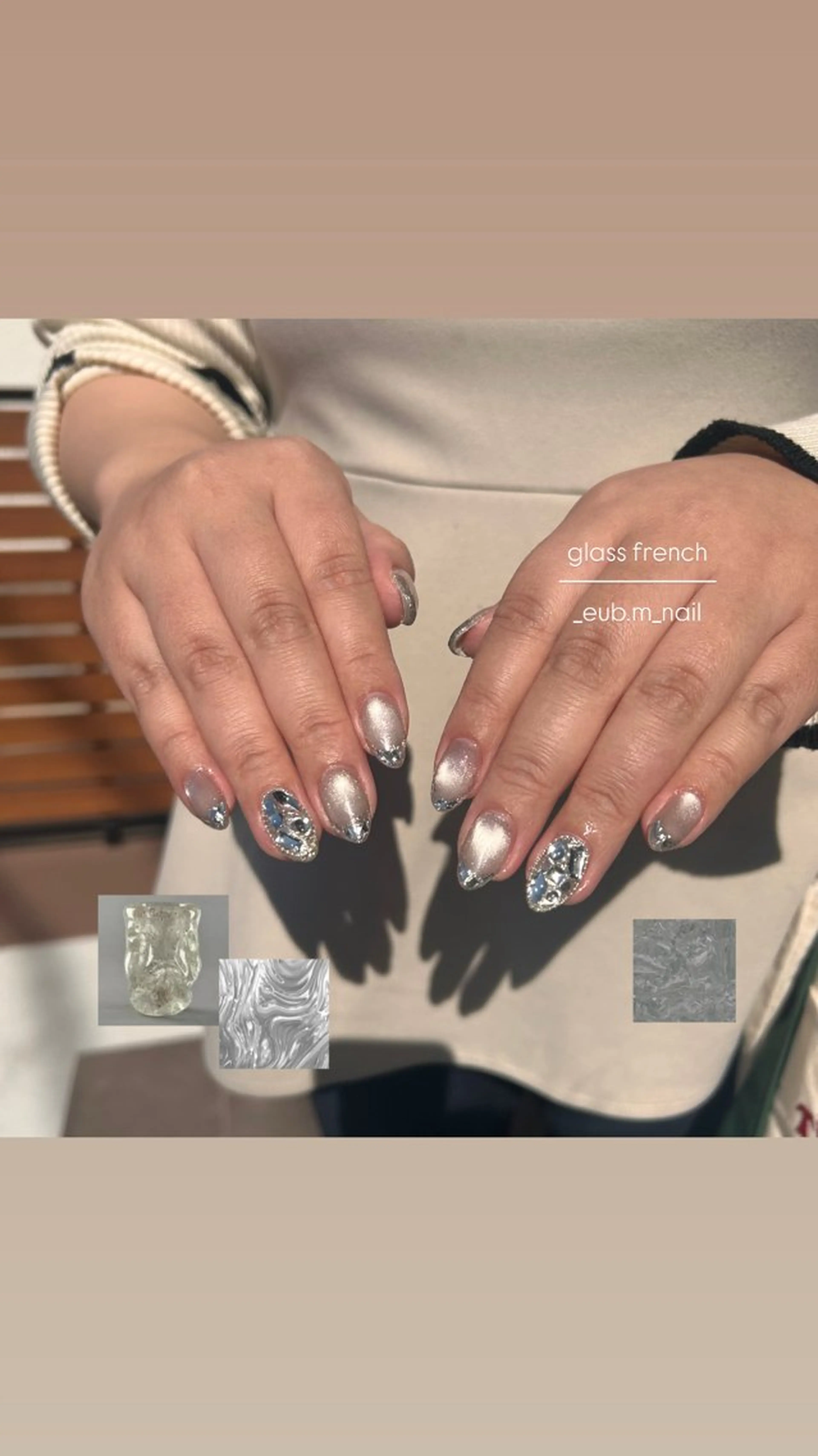 ネイル フレンチネイル ガラスフレンチ キラキラネイル ハンドネイル 深夜ネイルサロン eub.m_nailのネイルデザイン