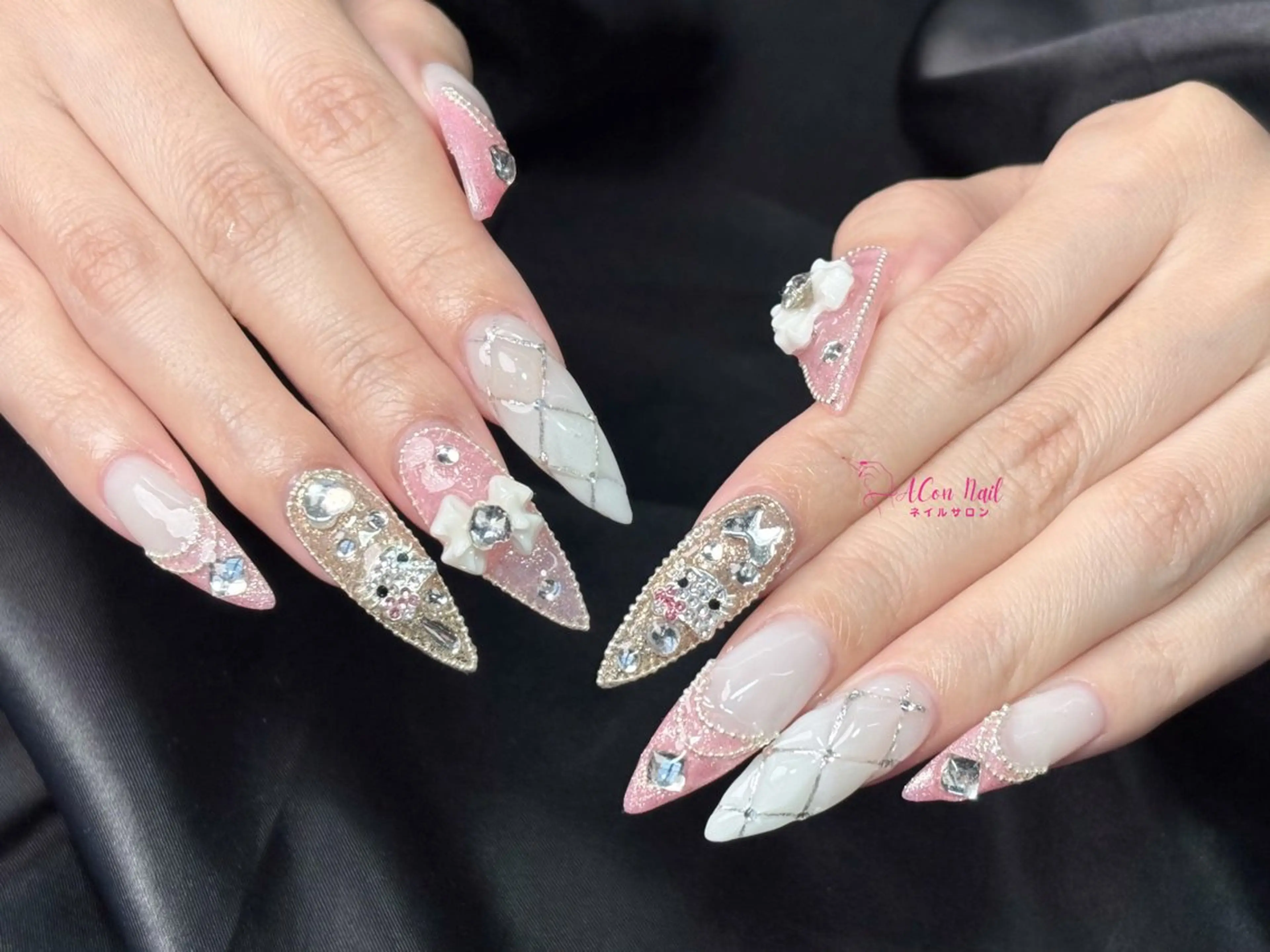 ネイル 桜ネイル 長さ出し フラワーネイル フレンチネイル ジェルネイル ハンドネイル ACon NailSalonのネイルデザイン