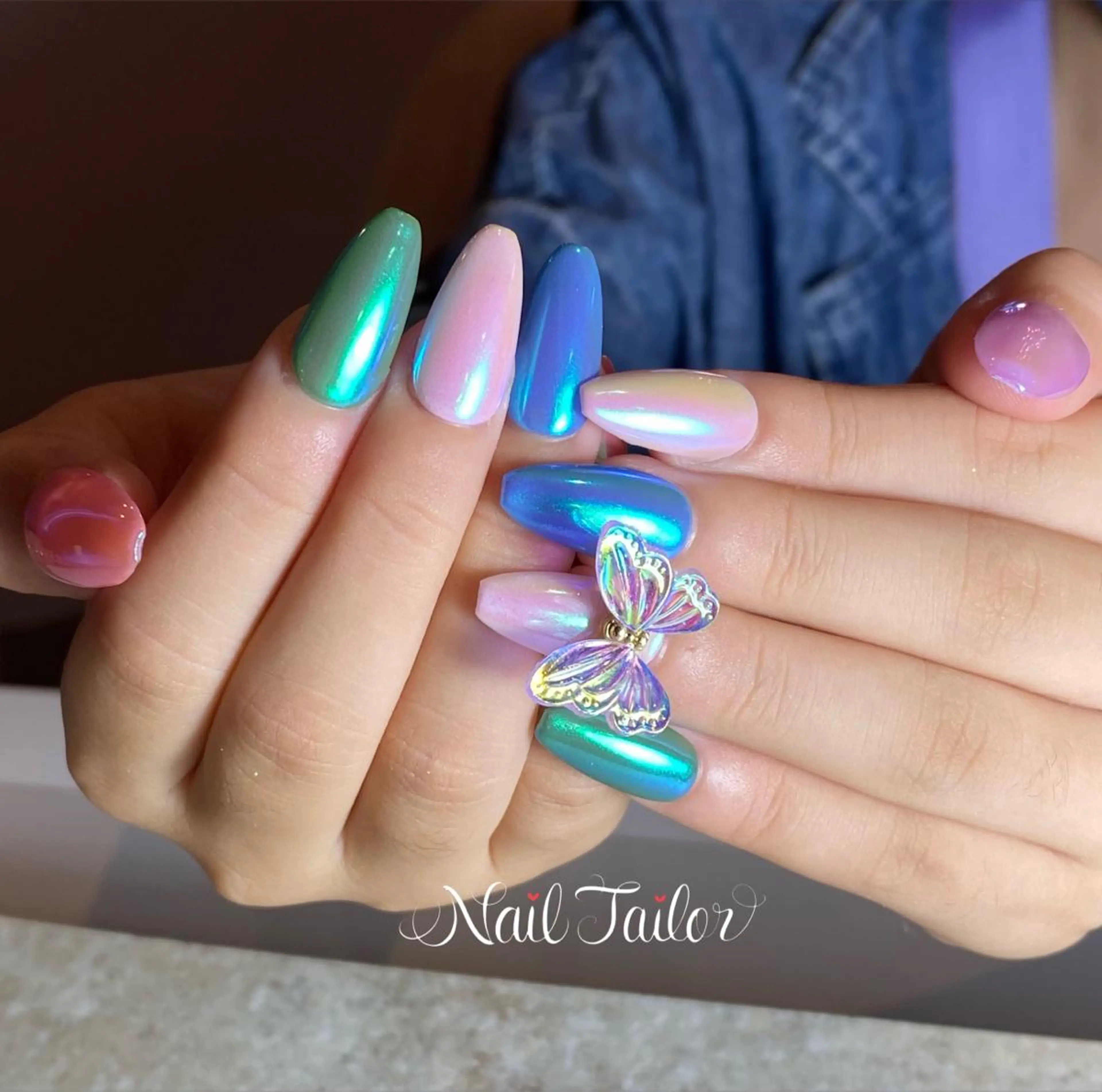 ネイル 長さ出し ジェルネイル ロングネイル ミラーネイル ネイルチップ ハンドネイル NailTailor ネイルテイラーのネイルデザイン