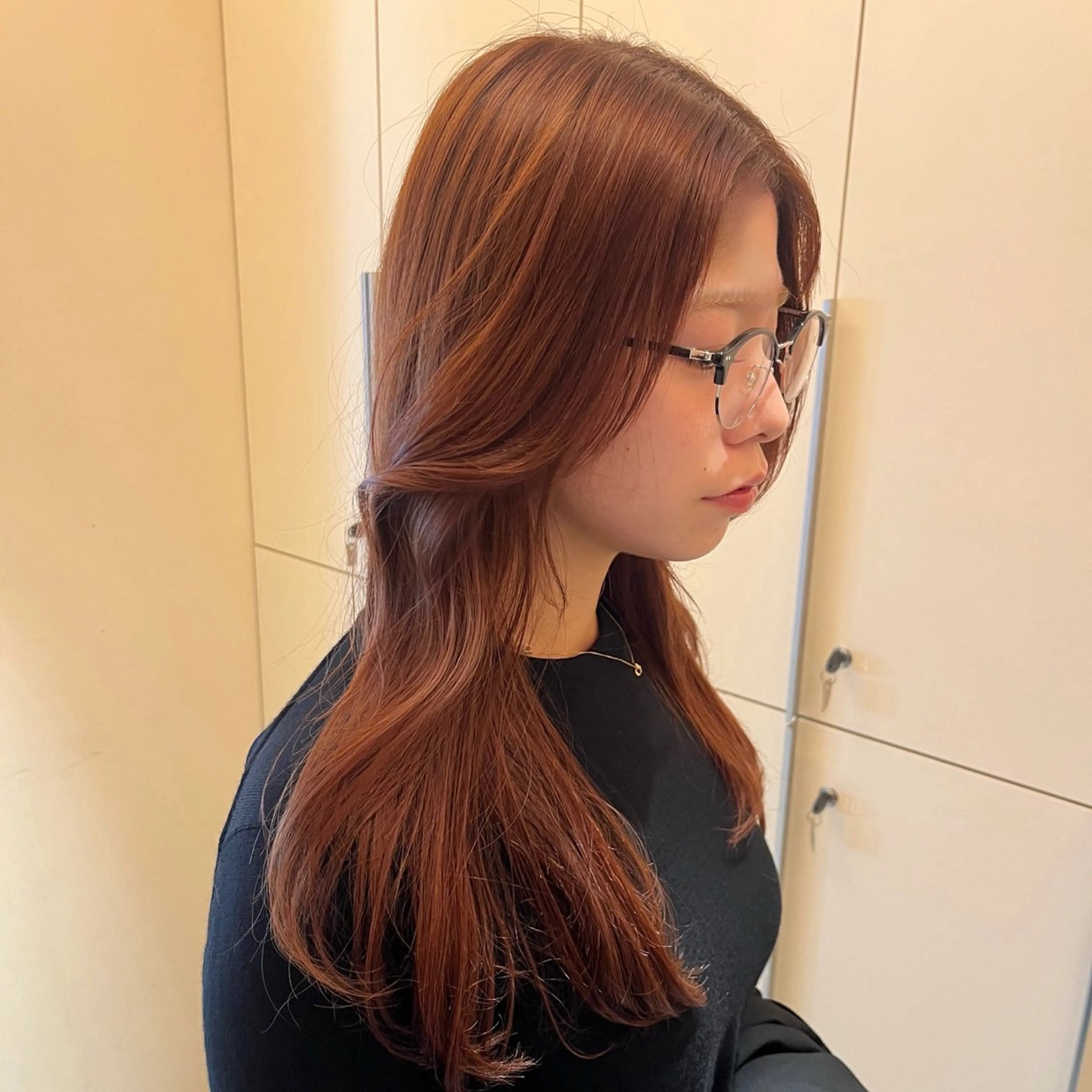 ロング カラー ブラウンカラー オレンジ オレンジブラウン カット ヘアカラー トリートメント ナミ🩶暗髪/暖色 ❤️/透明感/縮毛のヘアスタイル