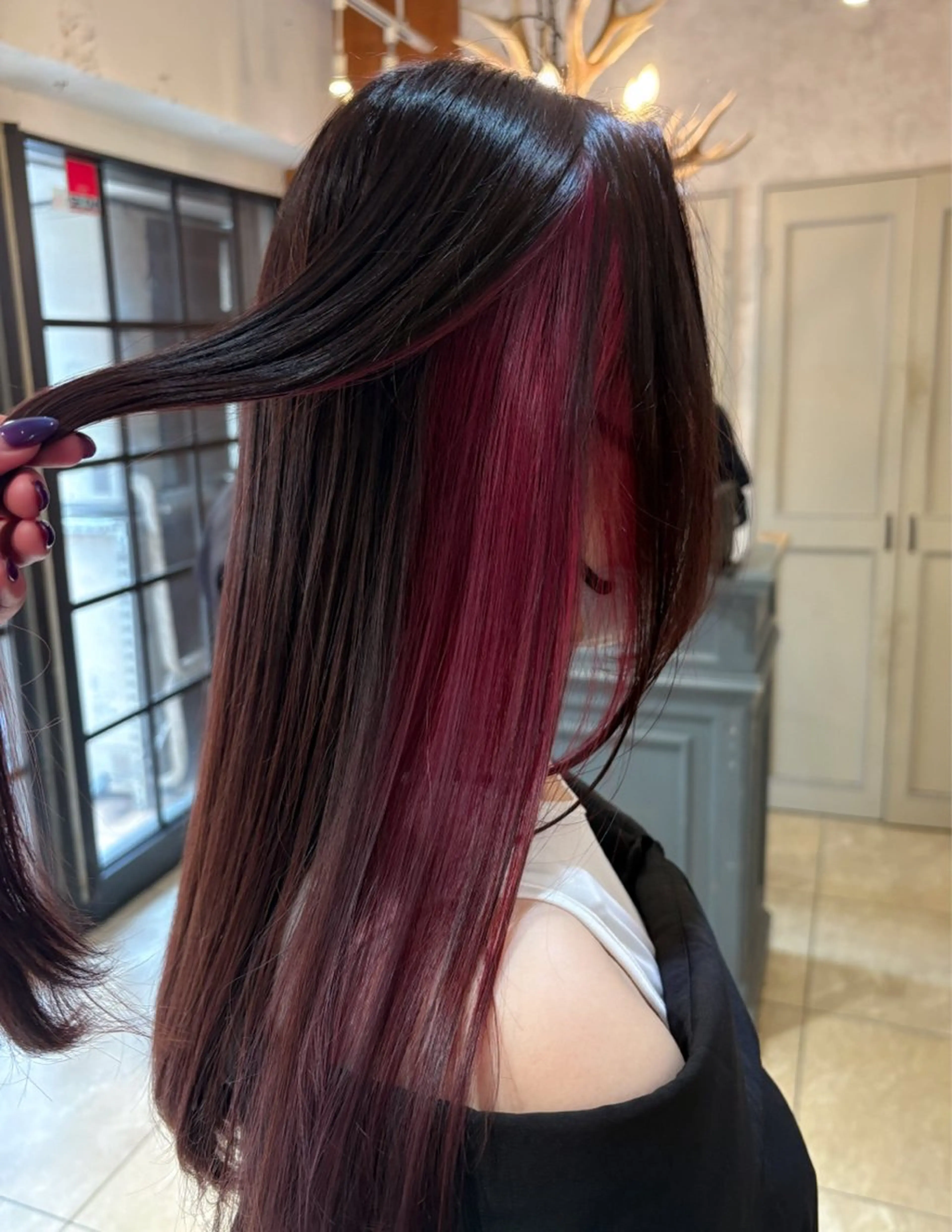 ロング カラー ブリーチ レッドカラー 🐺ིྀ顔周レイヤー /髪質改善🩵aoiのヘアスタイル