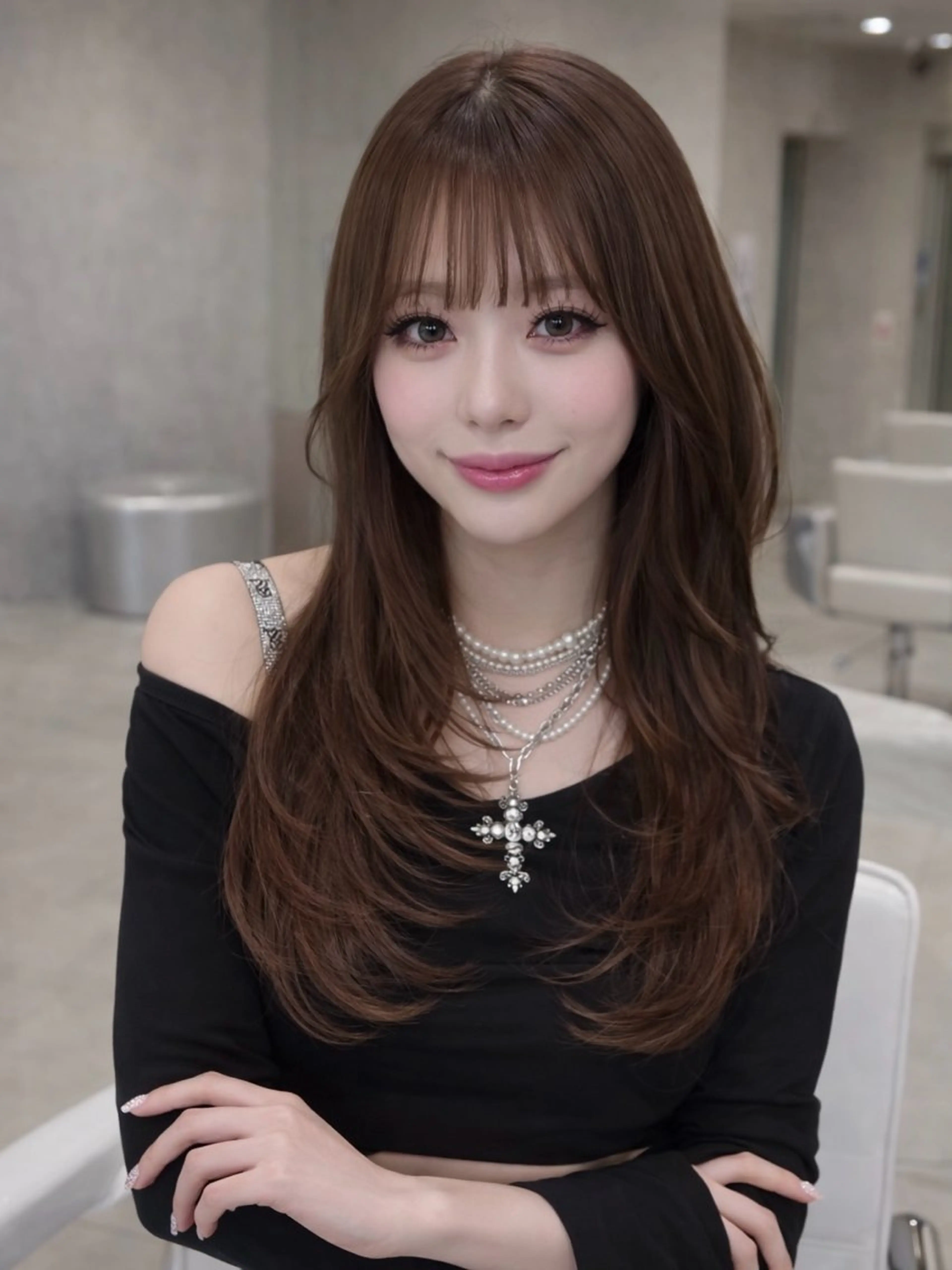 ロング カラー ヘアアレンジ カット ヘアカラー トリートメント ヘッドスパ ヘアセット 韓国レイヤーカット /韓国トレンドカラーのヘアスタイル