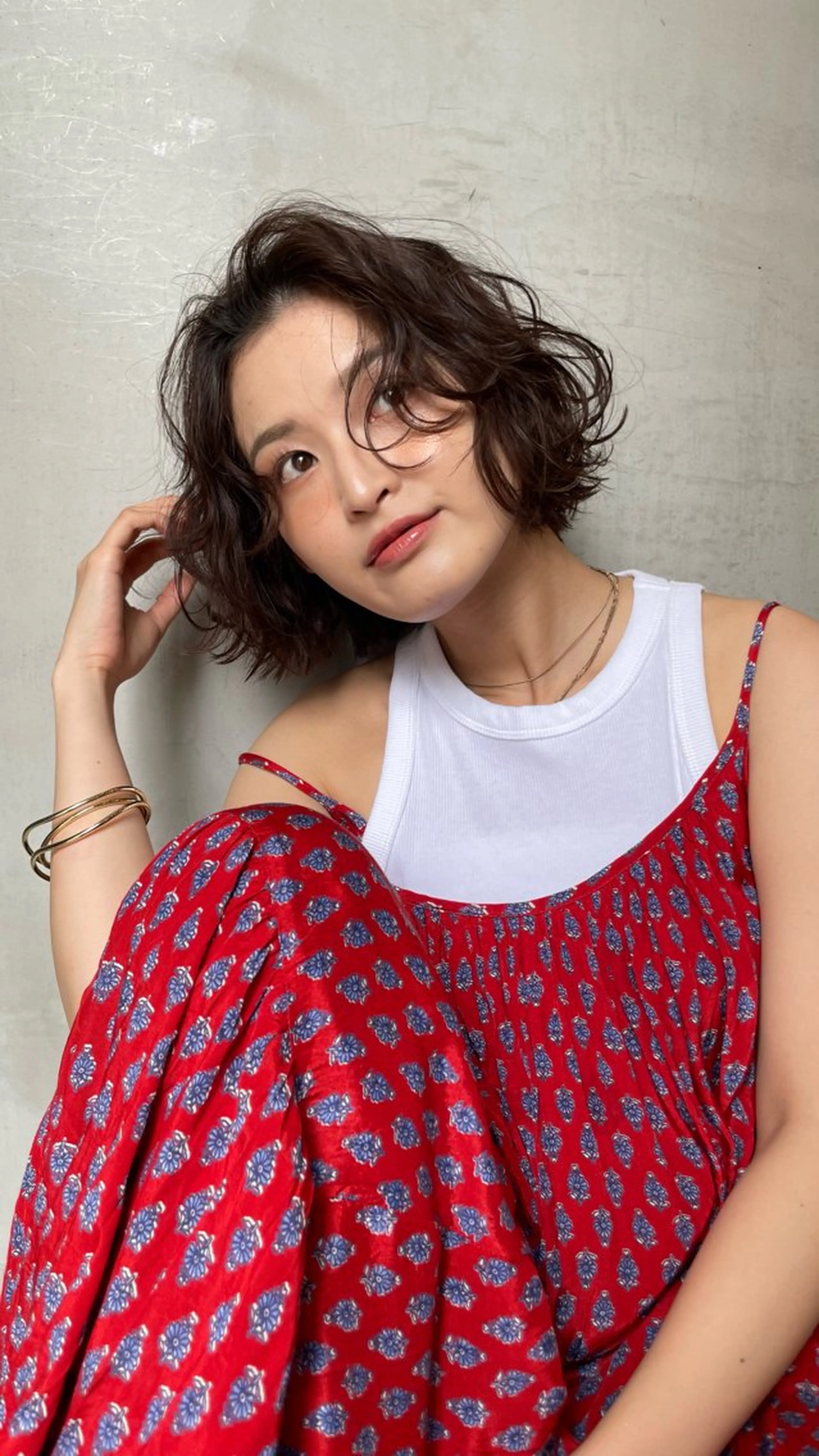 ミディアム パーマ カット ヘアカラー トリートメント 💖ボブ/髪質改善 顔周りレイヤー/ユイのヘアスタイル