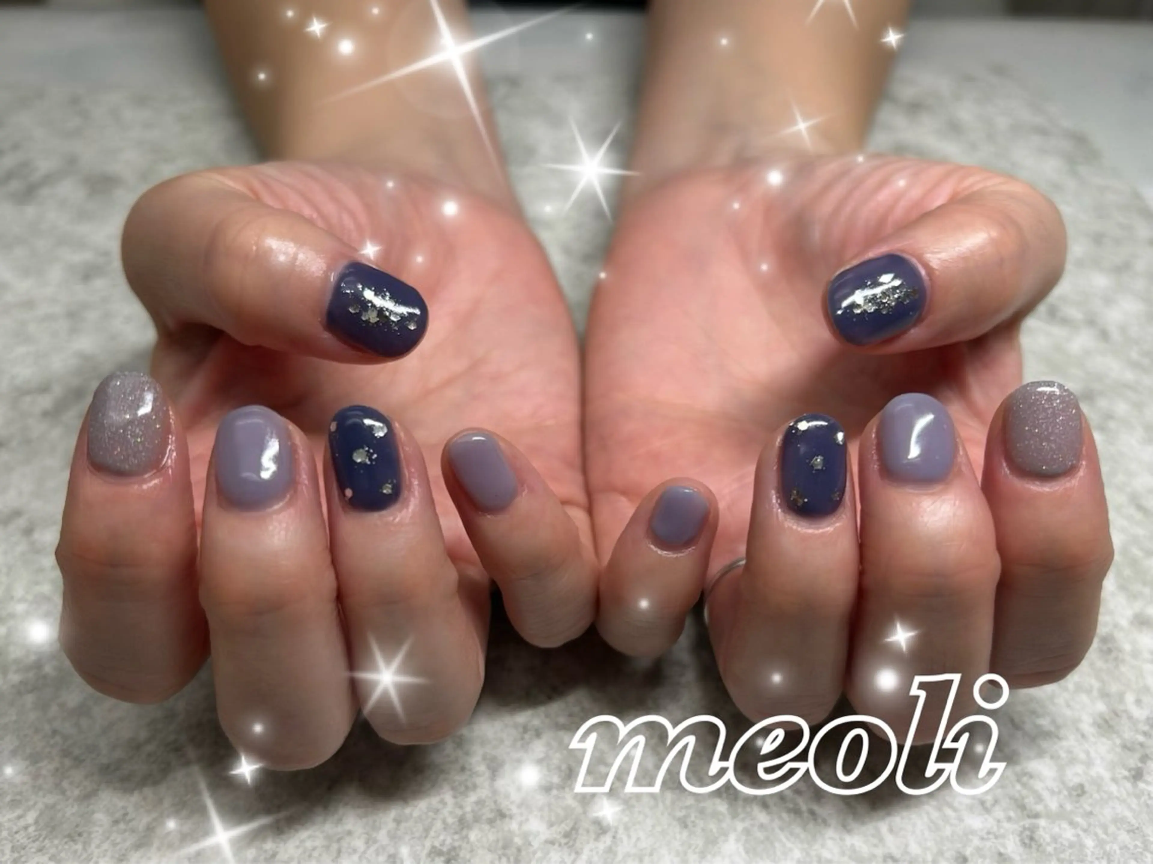 ネイル オーロラネイル ブルー ラメ(グリッター) ハンドネイル nail salon meoli　アヤのネイルデザイン