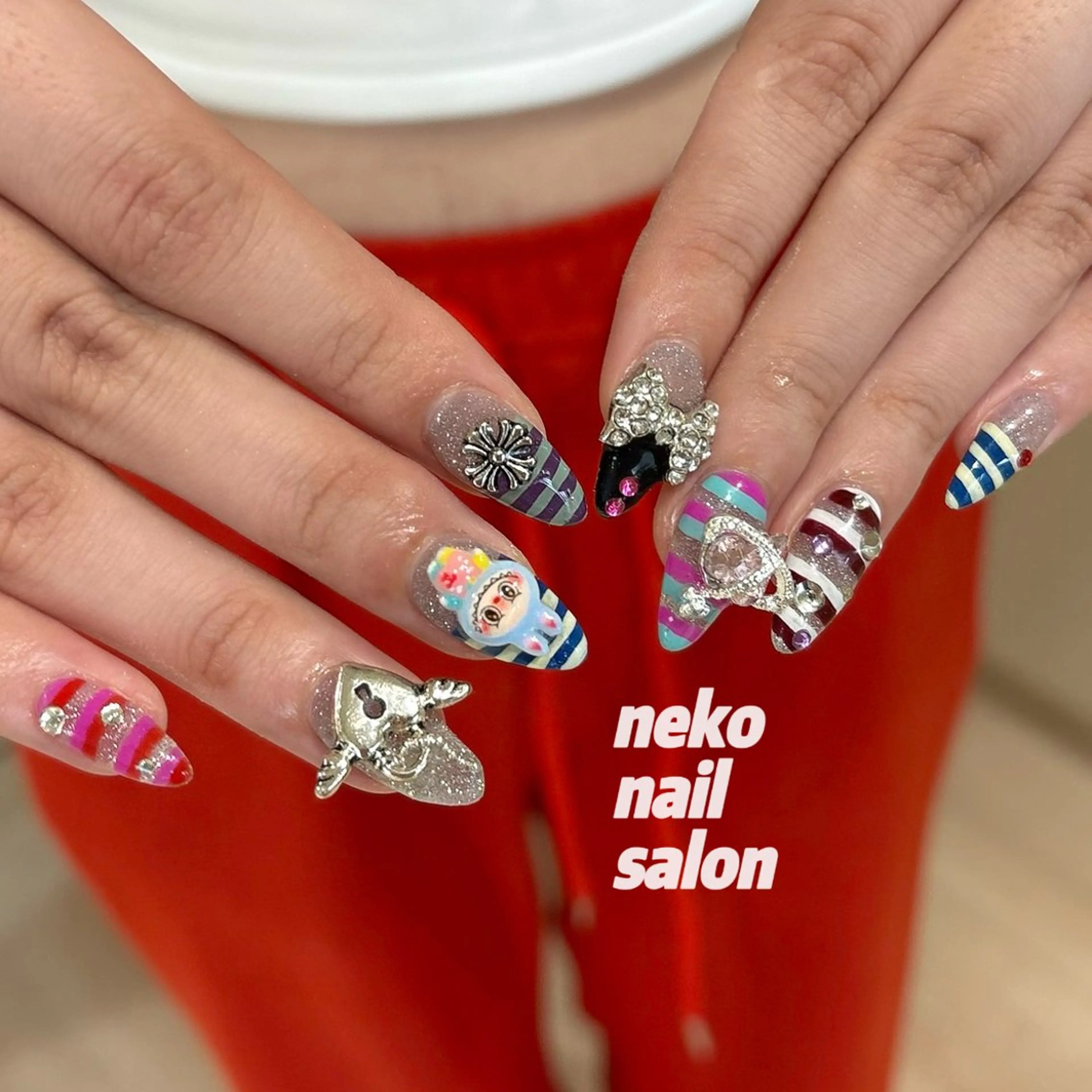 ネイル ボーダー フラッシュネイル ハンドネイル neko nailのネイルデザイン