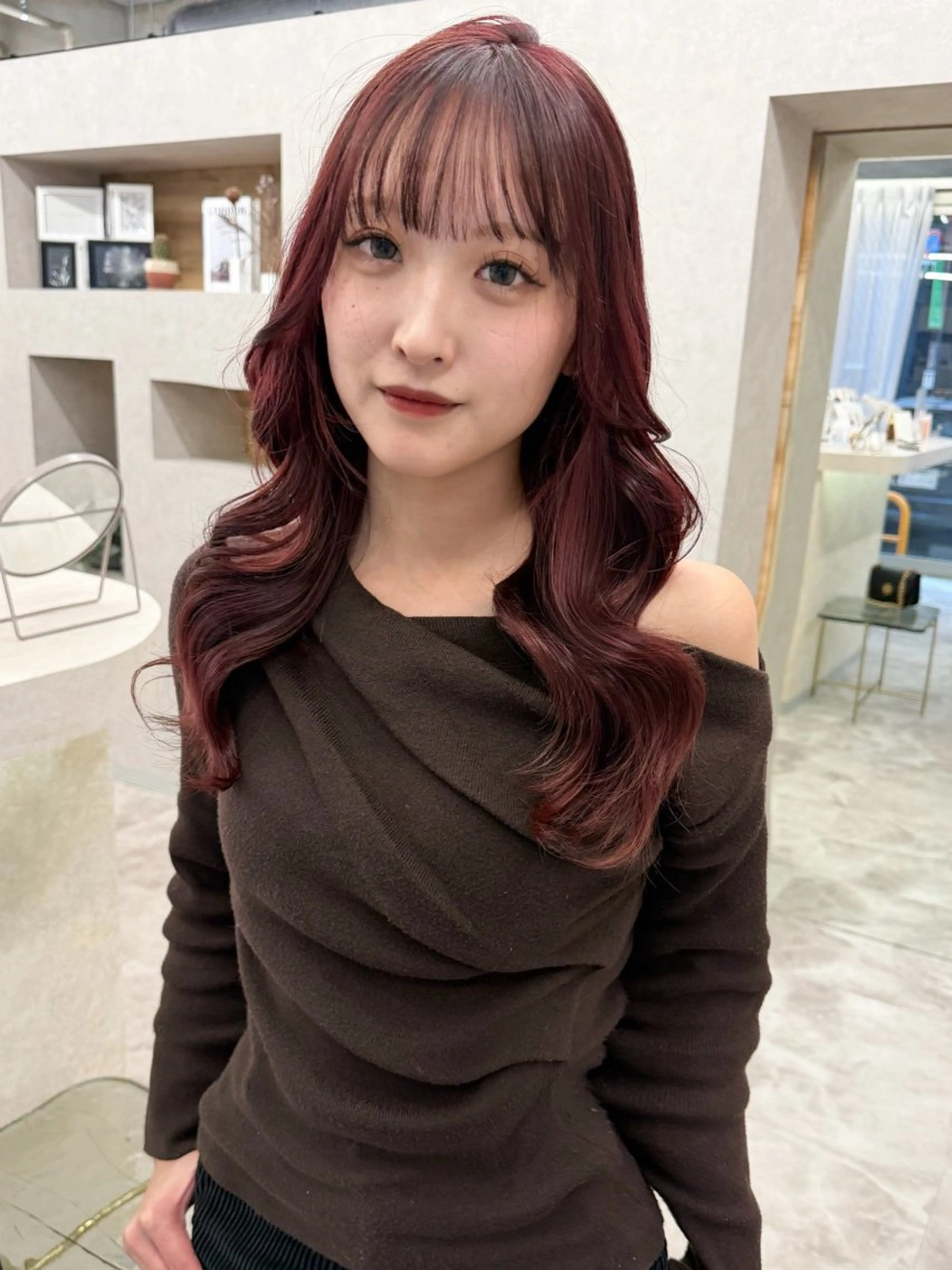 セミロング カラー レッドカラー カット ヘアカラー ブリーチ/ベージュ 💕/momoaのヘアスタイル