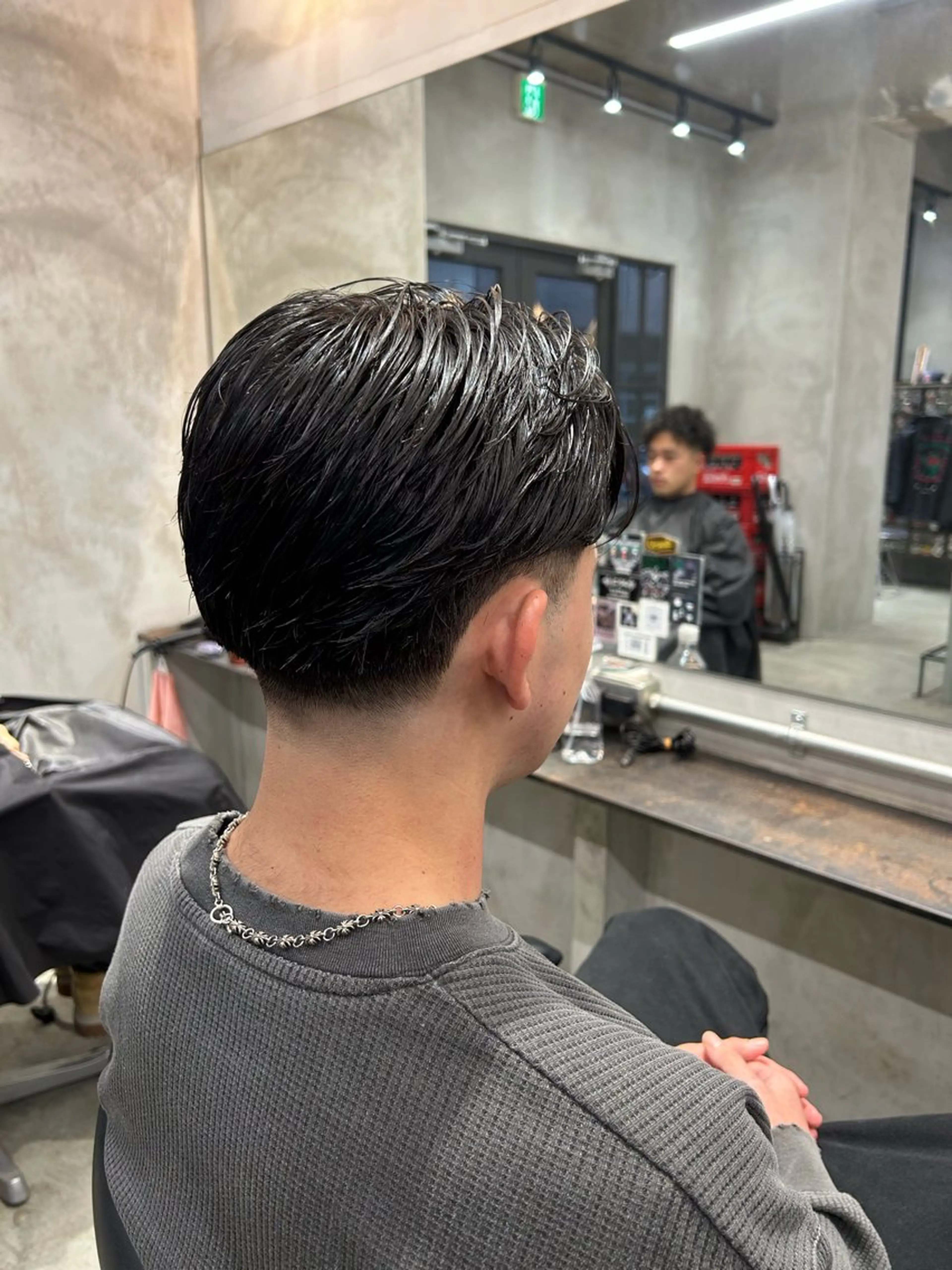 ミディアム メンズ オールバック フェードカット カット 【明大前フェード/ メンズパーマ/岳】のヘアスタイル