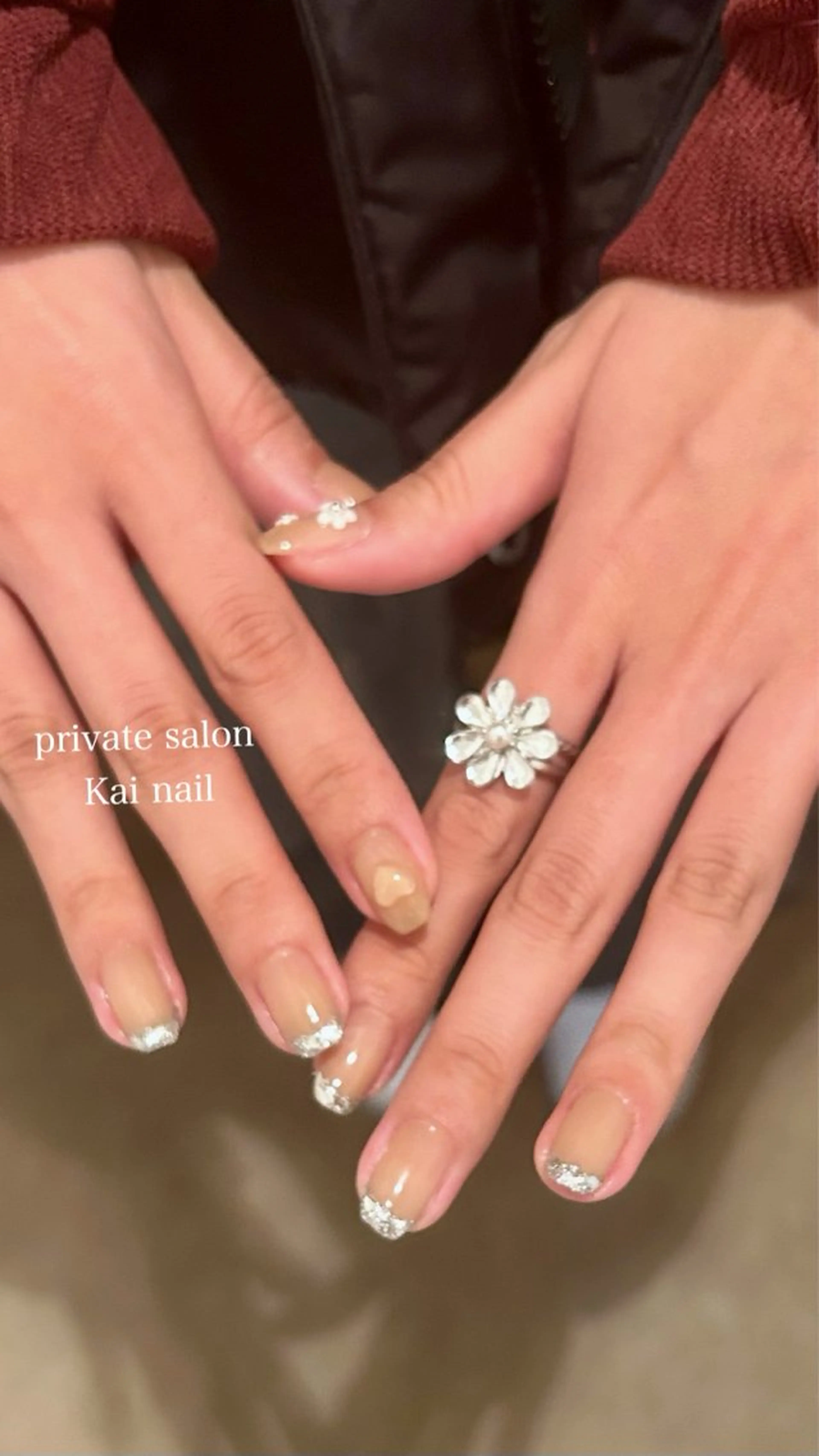 ネイル フレンチネイル ガーリー ガラスフレンチ キラキラネイル 韓国ネイル ハンドネイル Kai  nail Mayukoのネイルデザイン