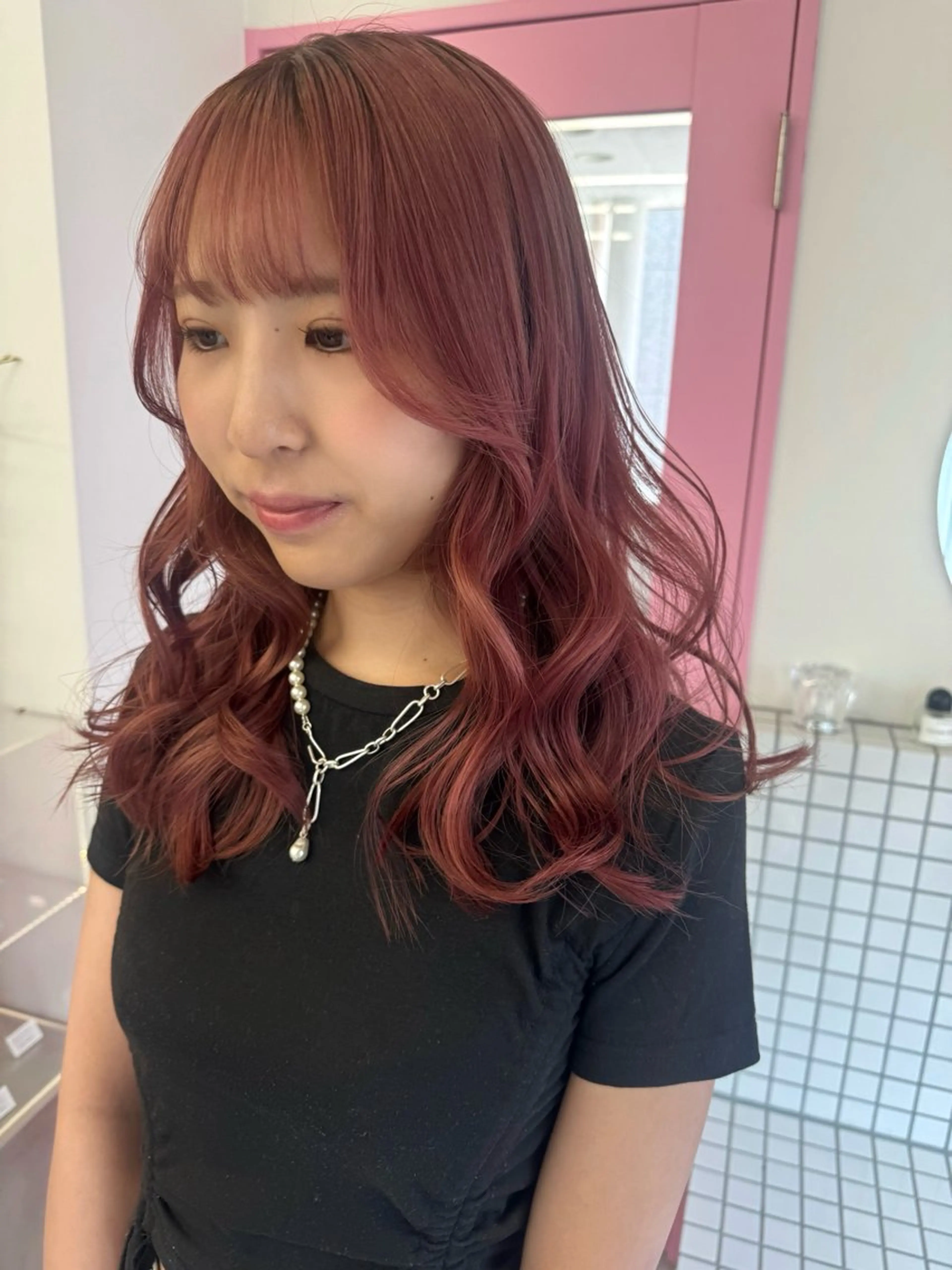 ミディアム ピンクラベンダー レイヤーカット/暖色 カラー/saraのヘアスタイル