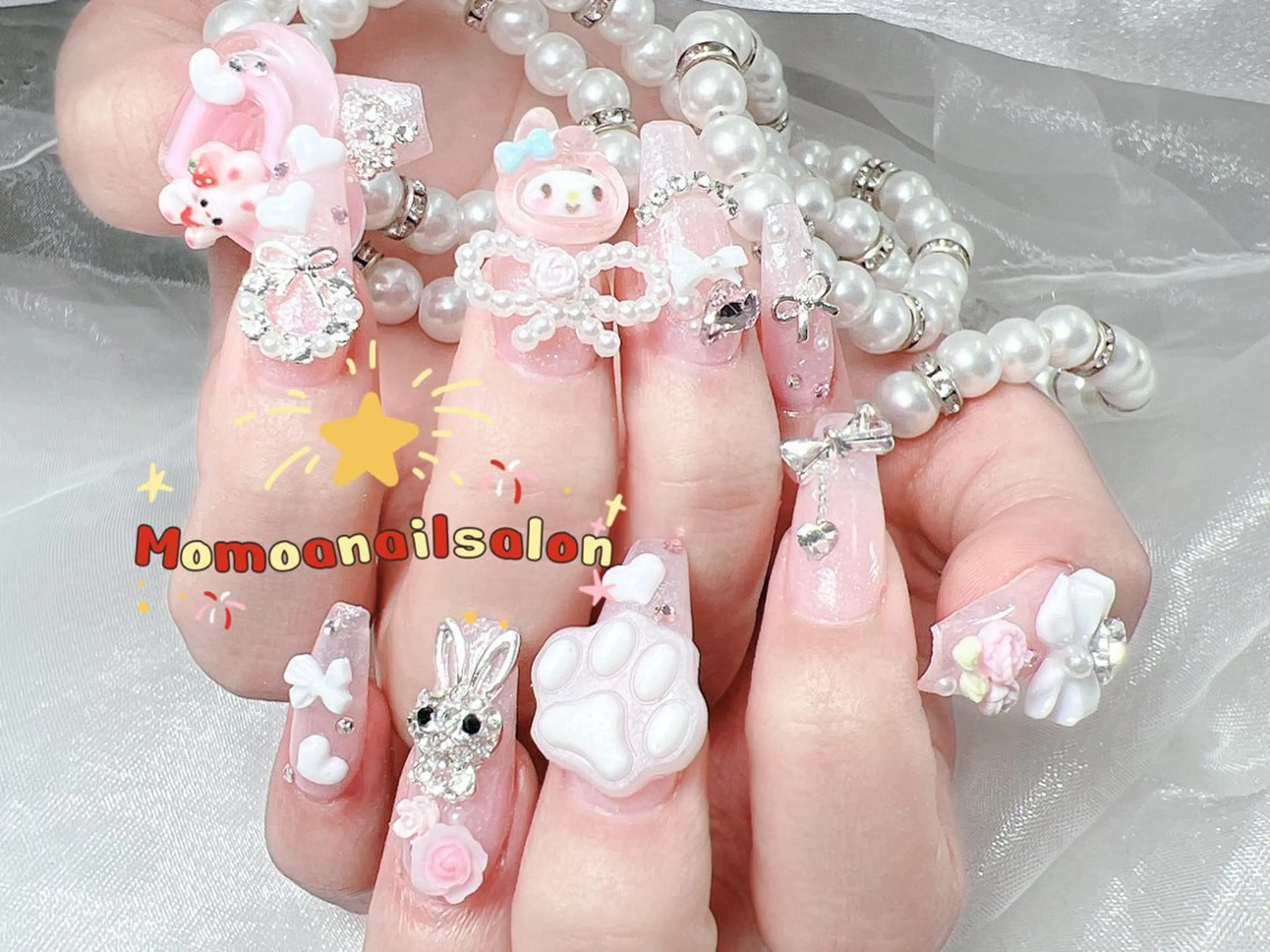 ネイル 成人式 ジェルネイル ロングネイル マグネットネイル ミディアムネイル ハンドネイル MoMoA Nail ネイル長さ出し専門店のネイルデザイン