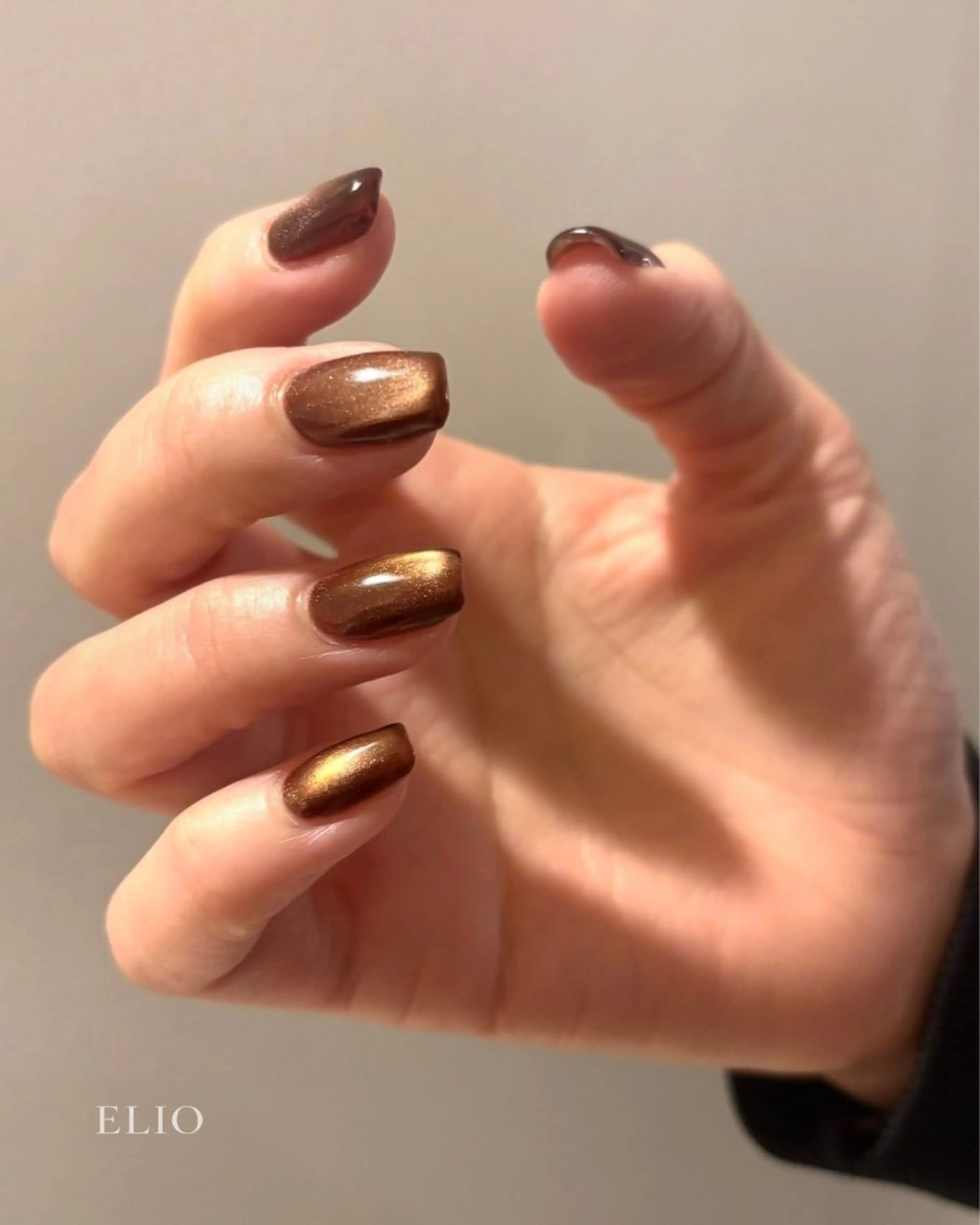 ネイル ブラウン マグネットネイル 赤色 ハンドネイル Elio 国泰寺のネイルデザイン