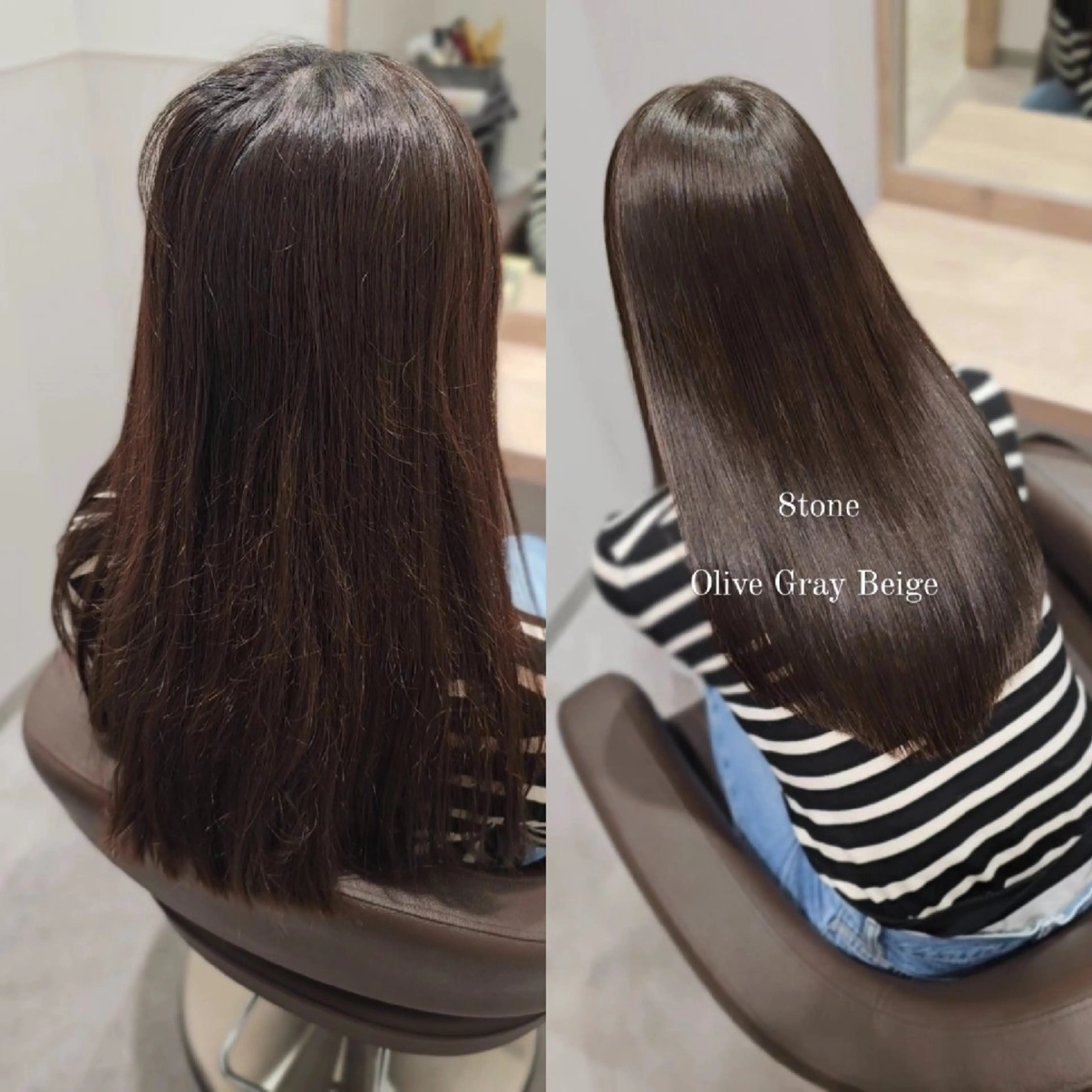 セミロング カラー グレージュ オリーブグレージュ オリーブグレー カット ヘアカラー トリートメント 縮毛矯正をしている人 のためのカラーのヘアスタイル