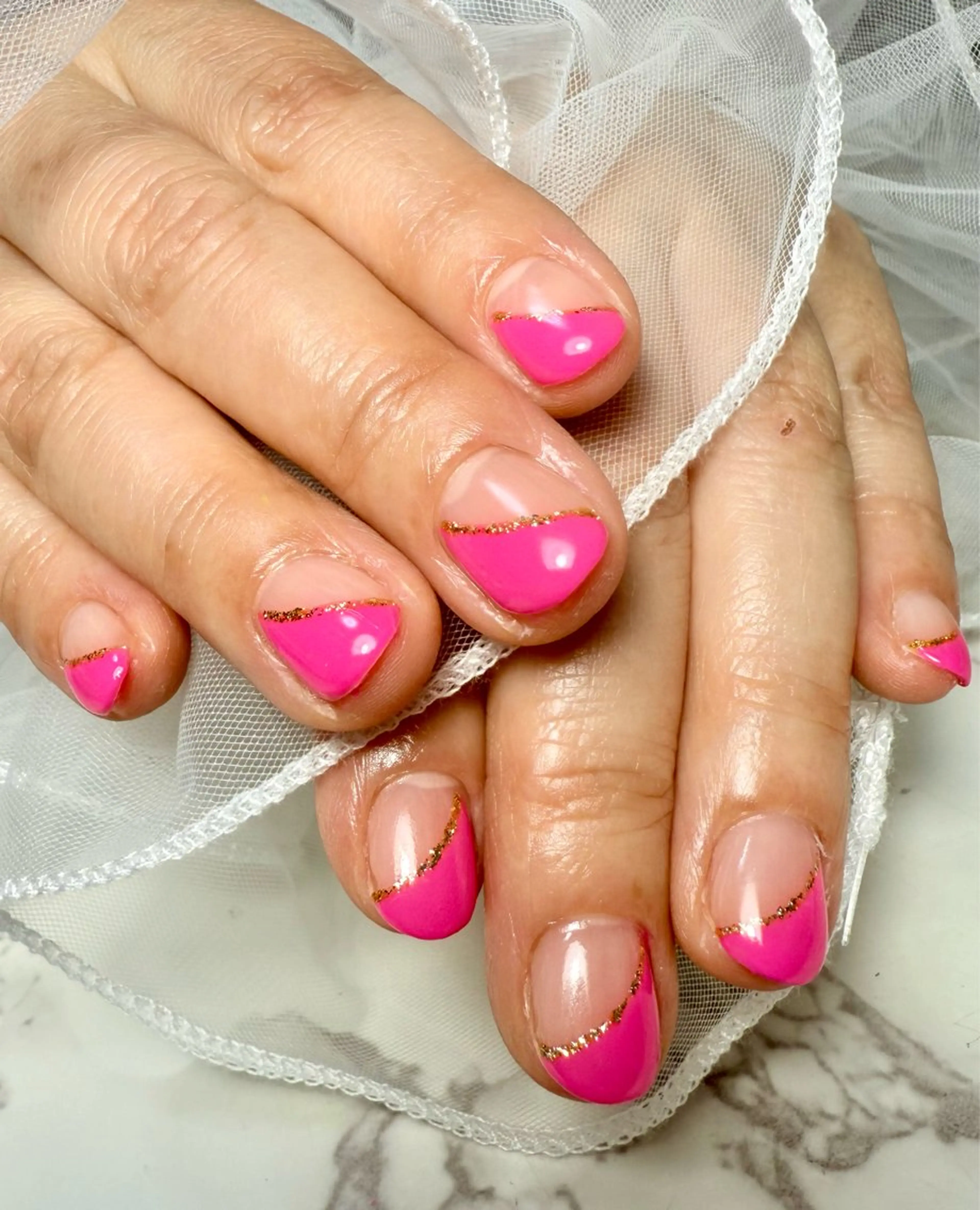 ネイル アートネイル フレンチネイル ガラスフレンチ 氷ネイル・うるうるネイル キラキラネイル M.N_ nailのネイルデザイン