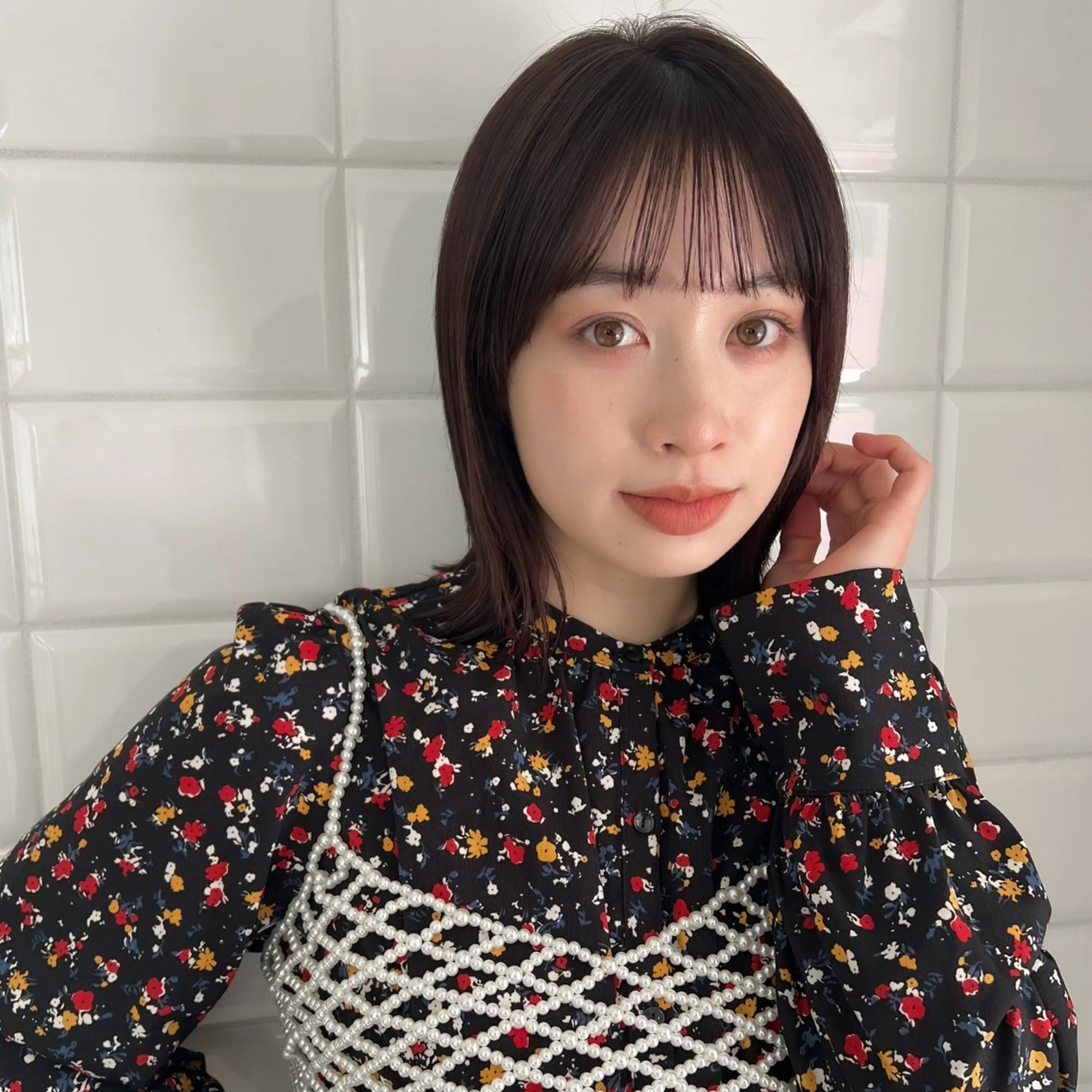 ショート カラー カット ヘアカラー 縮毛矯正 トリートメント ボブ/巻ける縮毛矯正 /韓国レイヤーはなのヘアスタイル