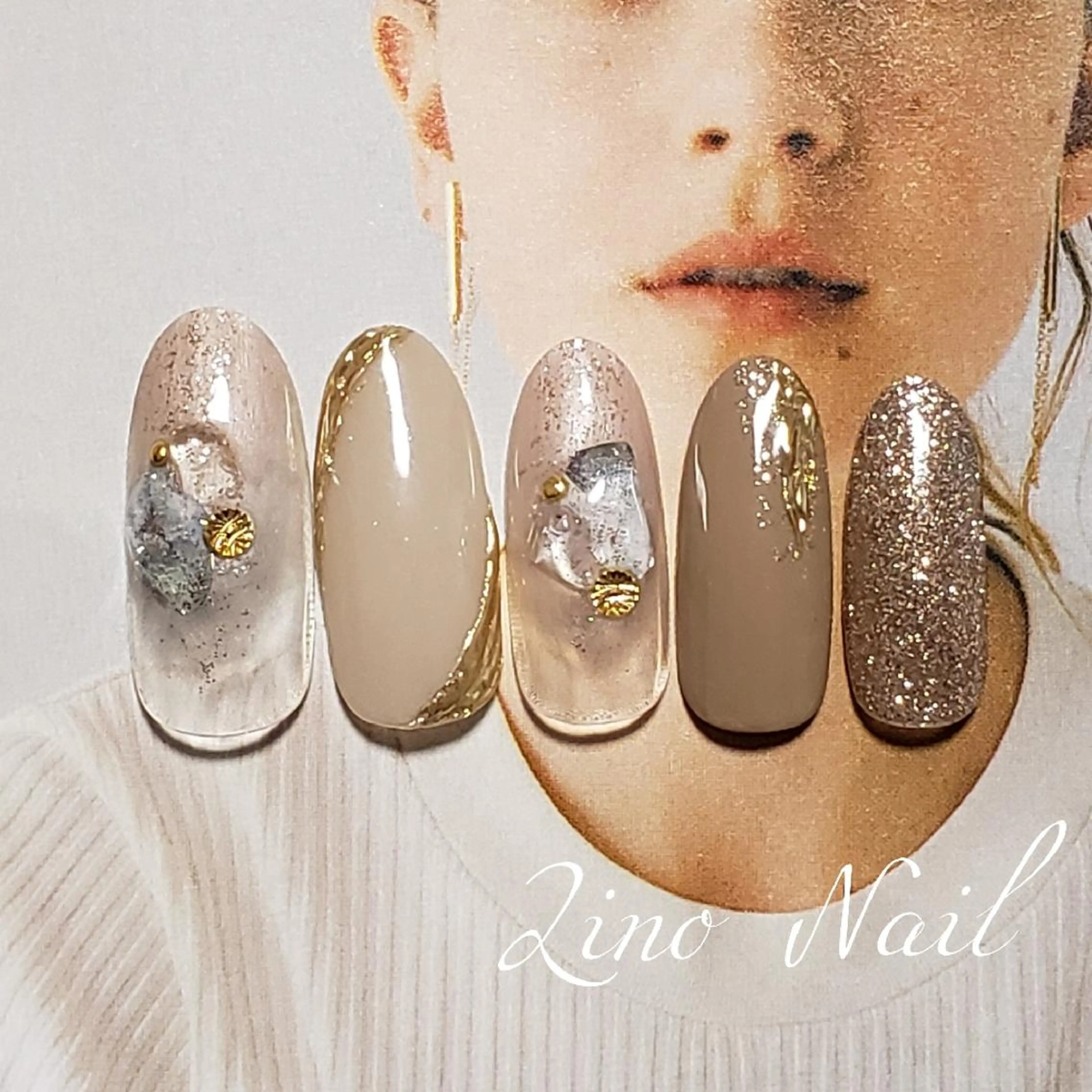 ネイル ブラウン カジュアル ジェルネイル グラデーション キラキラネイル Lino Nailのネイルデザイン