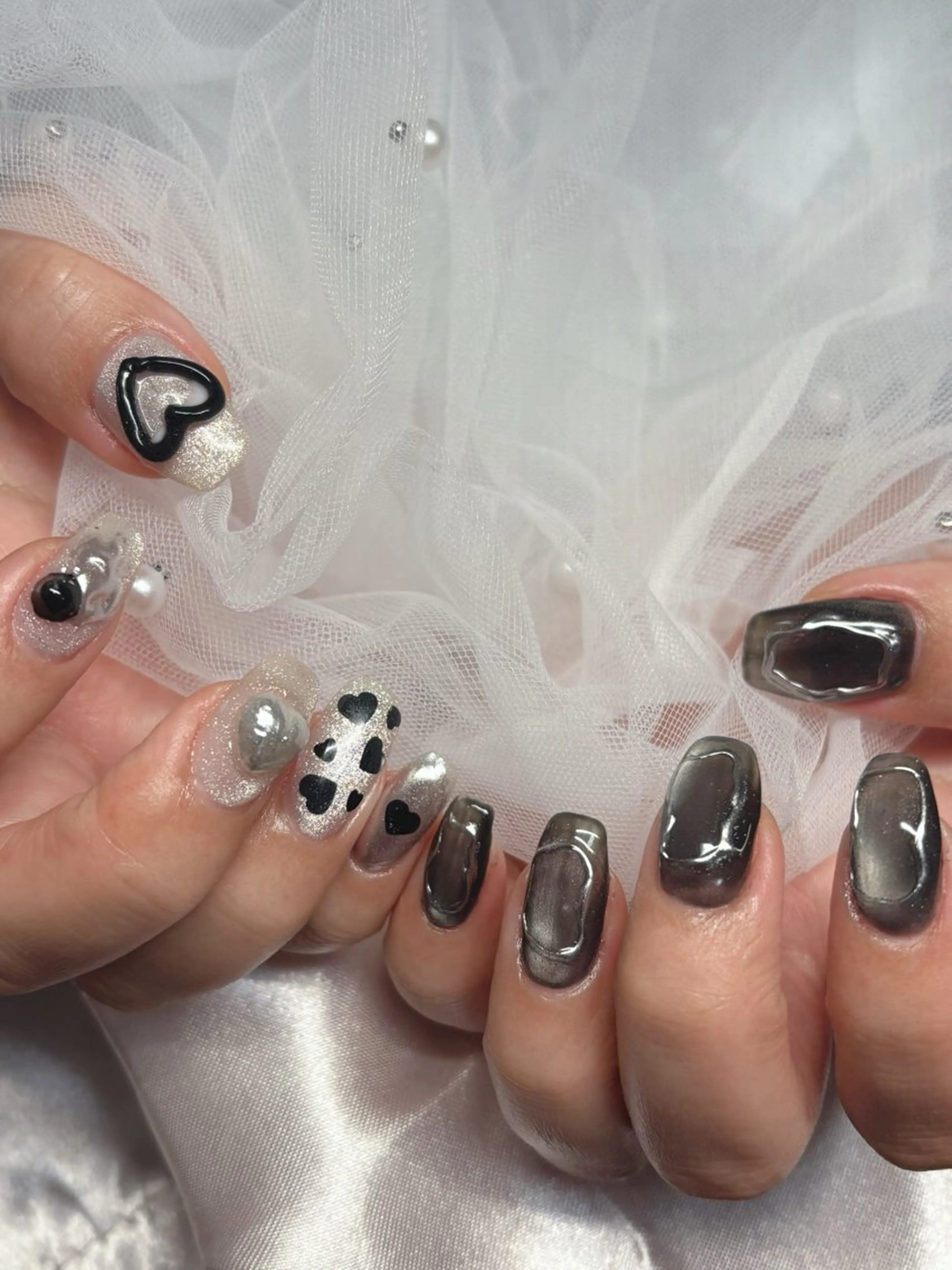 ネイル ジェルネイル ハート ミラーネイル 持ち込み パラジェル ハンドネイル 認定講師⭐️歴20年 サロン&スクールのネイルデザイン