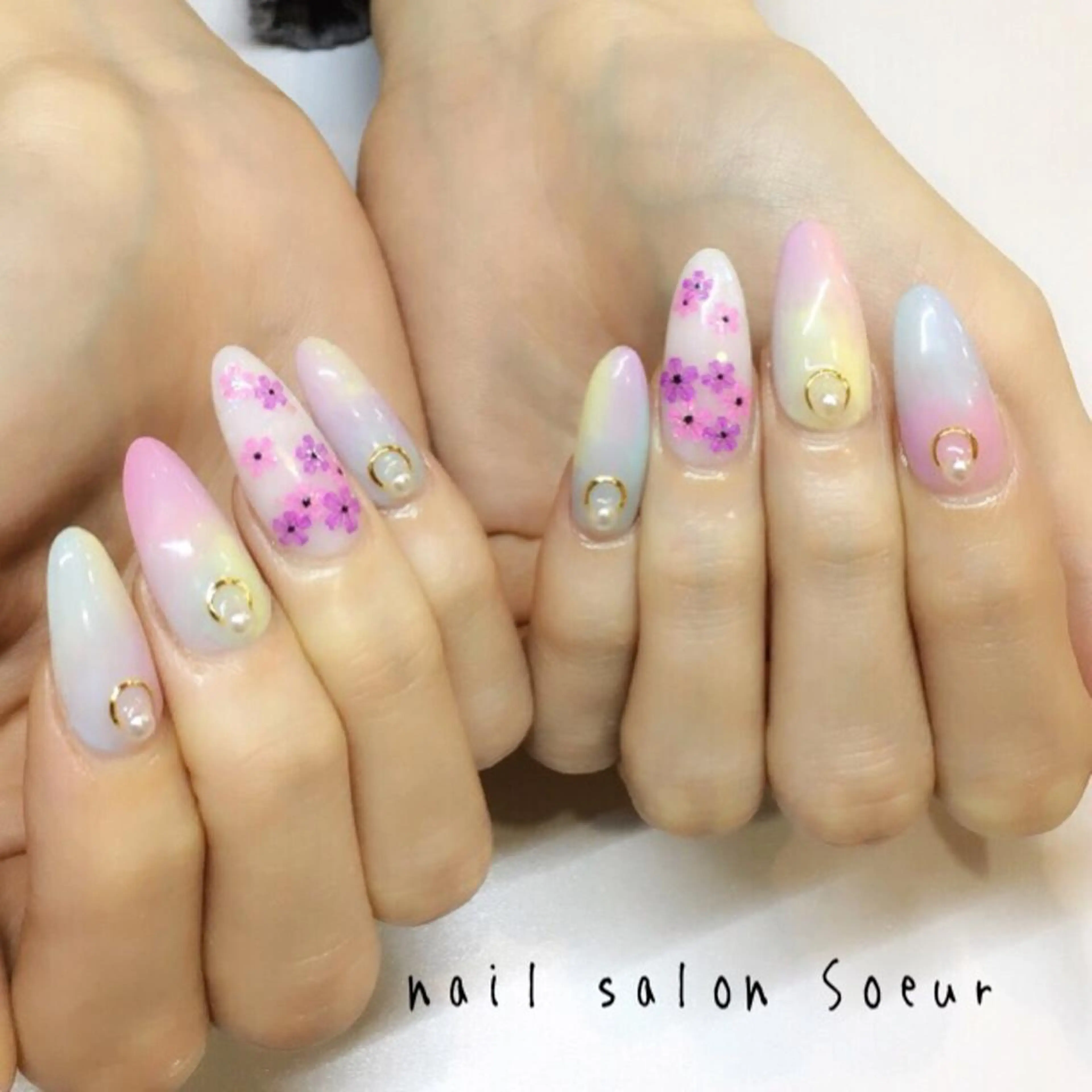 ネイル フラワーネイル 持ち込み パステルネイル スカルプネイル シンプルネイル ハンドネイル nail salon Soeurのネイルデザイン
