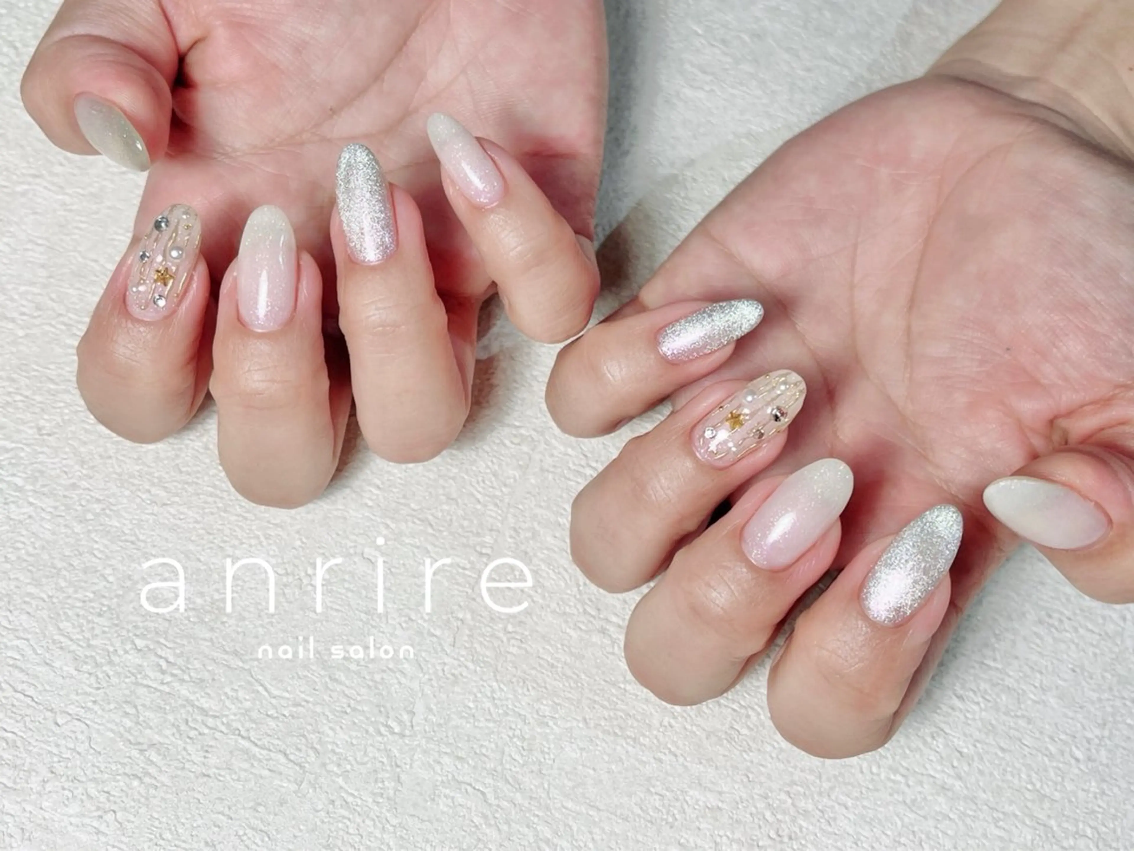 ネイル アートネイル ブルー ジェルネイル キラキラネイル マグネットネイル ハンドネイル nailsalon anrireのネイルデザイン