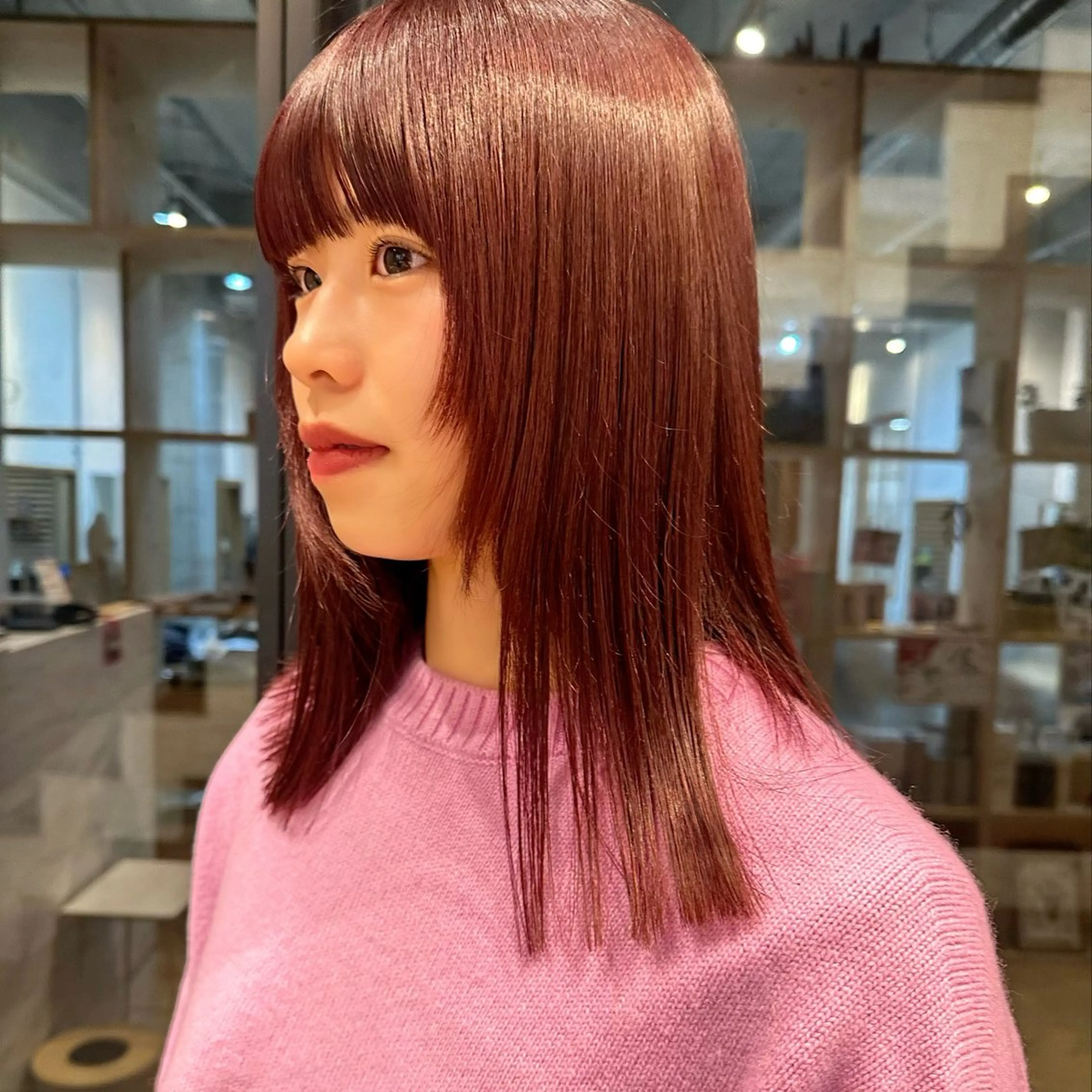 ミディアム カラー ブリーチ ダブルカラー ブリーチなしカラー ピンクカラー ボブ/レイヤー/ニュ アンスパーマ/小夏のヘアスタイル