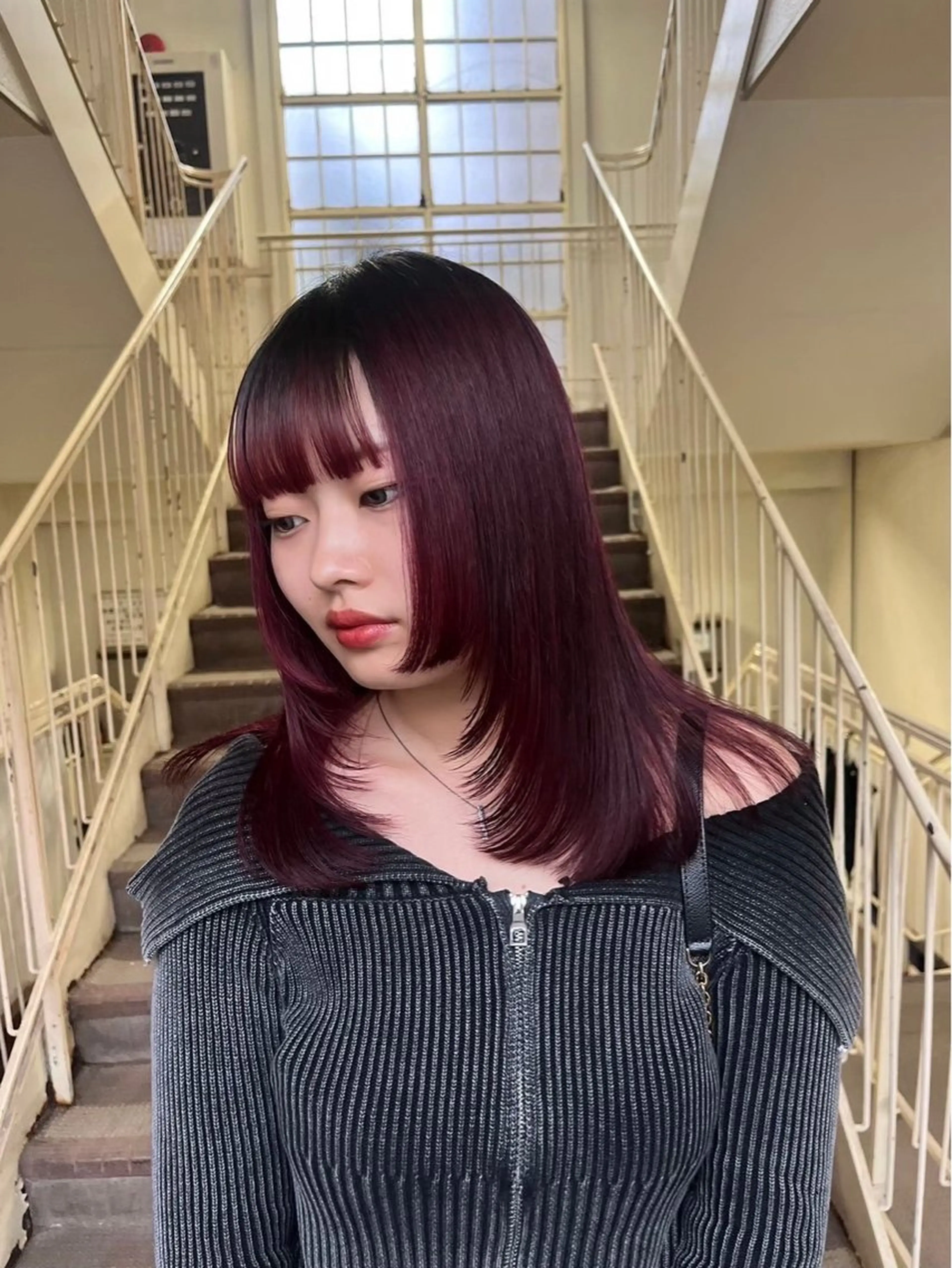 【ブリーチ無しでワインレッド🍷❤️】ブリーチなしダブルカラー➕保湿トリートメント🌷💞🫧の写真